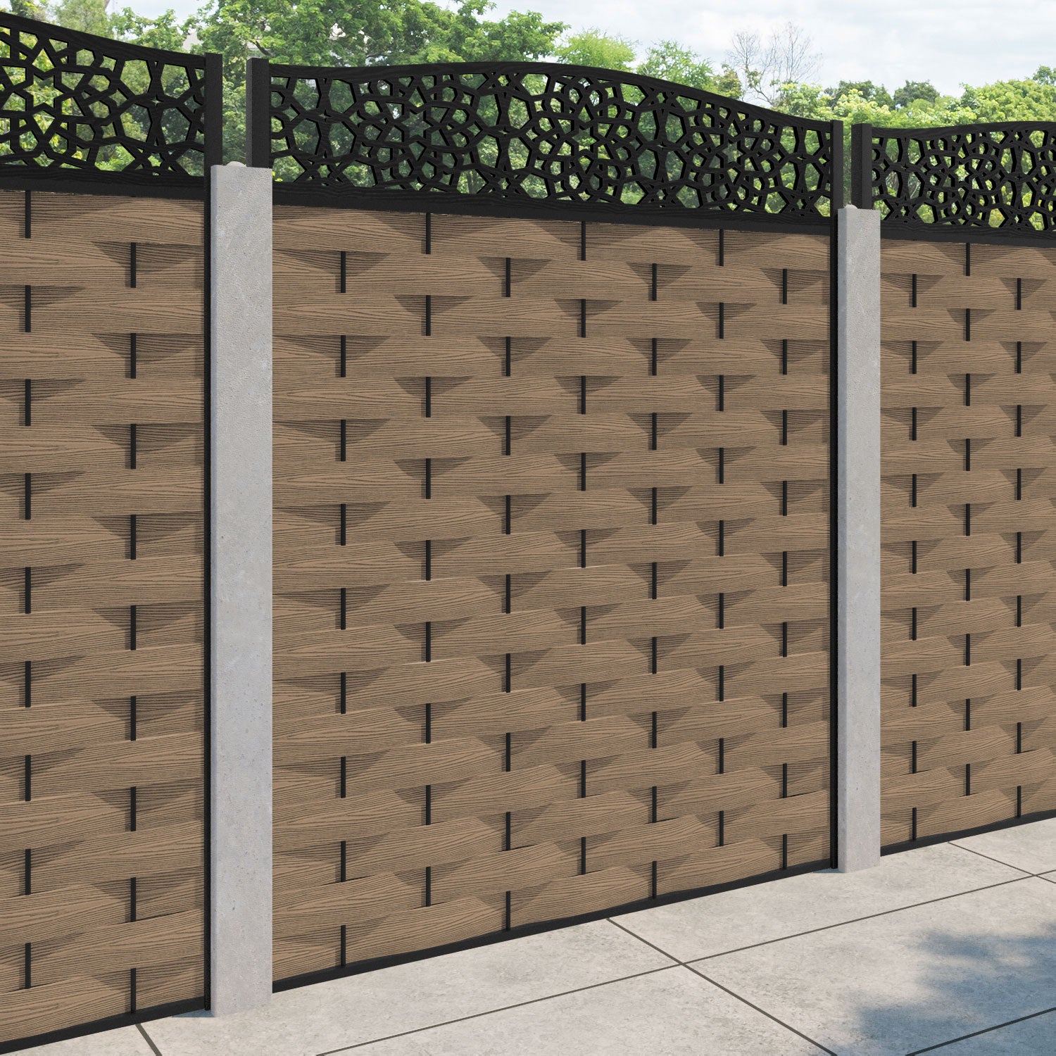 Ripple Nazira Curved Top Fence Panel - Teak - for existing concrete posts