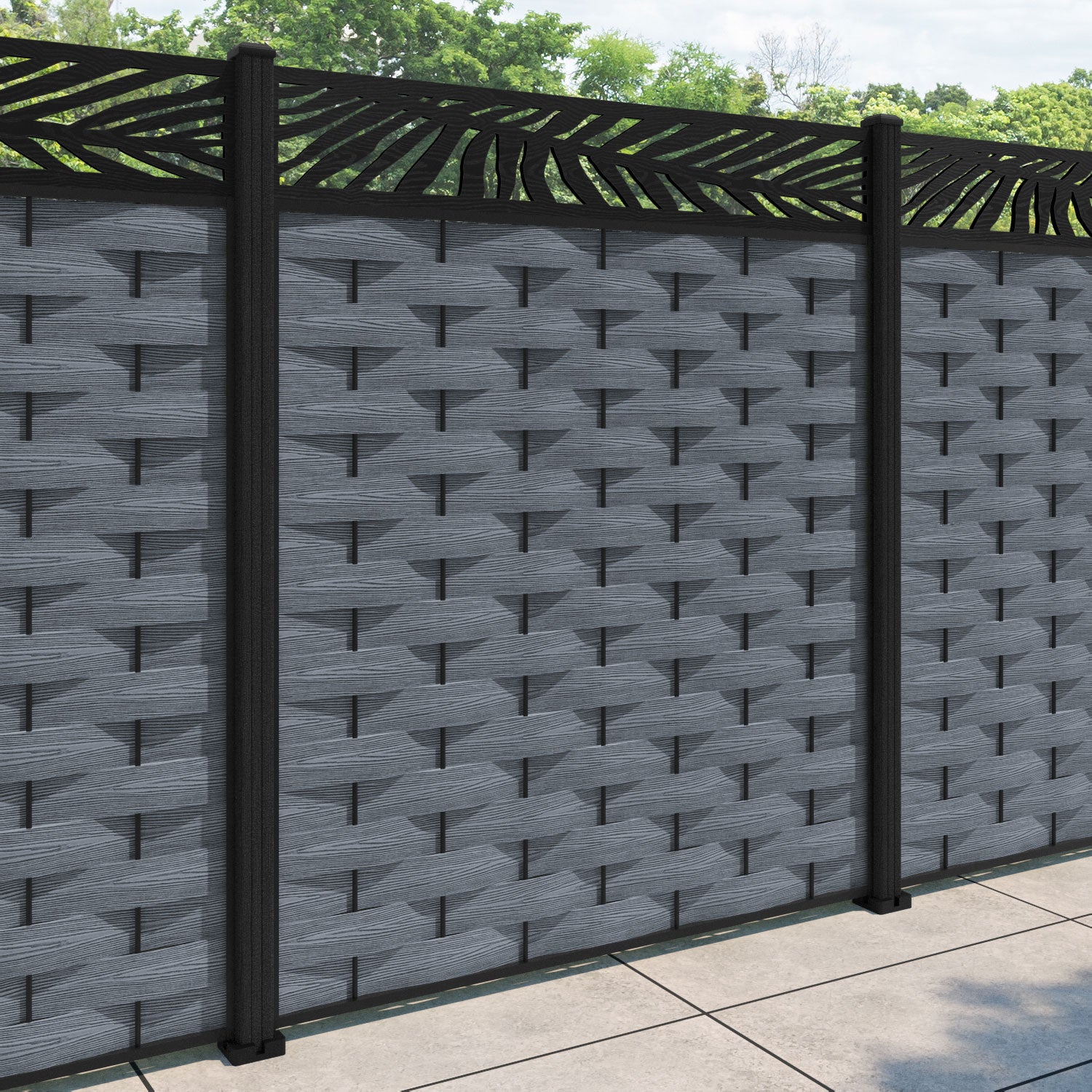 Ripple Palm Fence Panel - Anthracite - with our composite posts