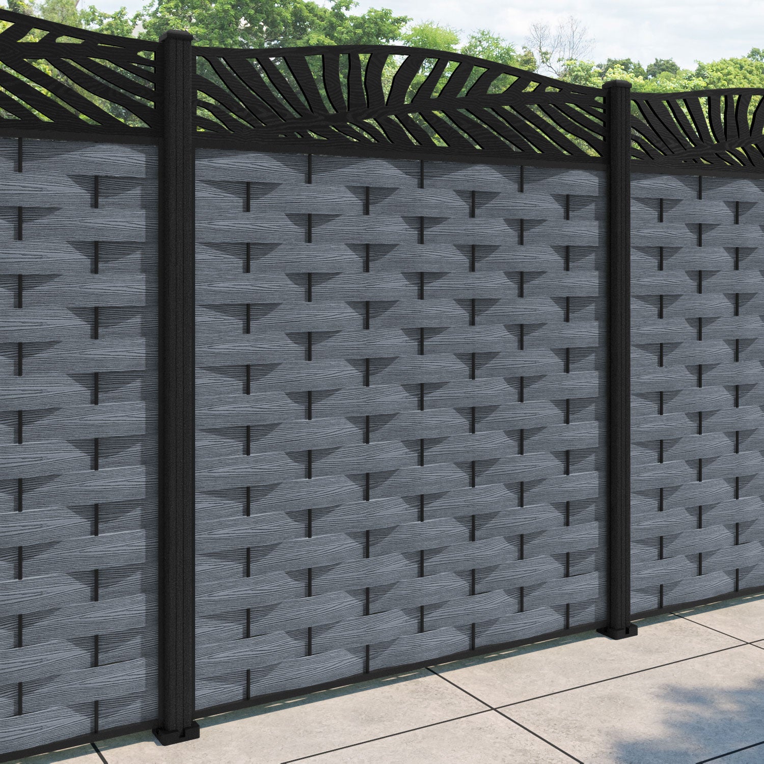 Ripple Plume Curved Top Fence Panel - Anthracite - with our composite posts