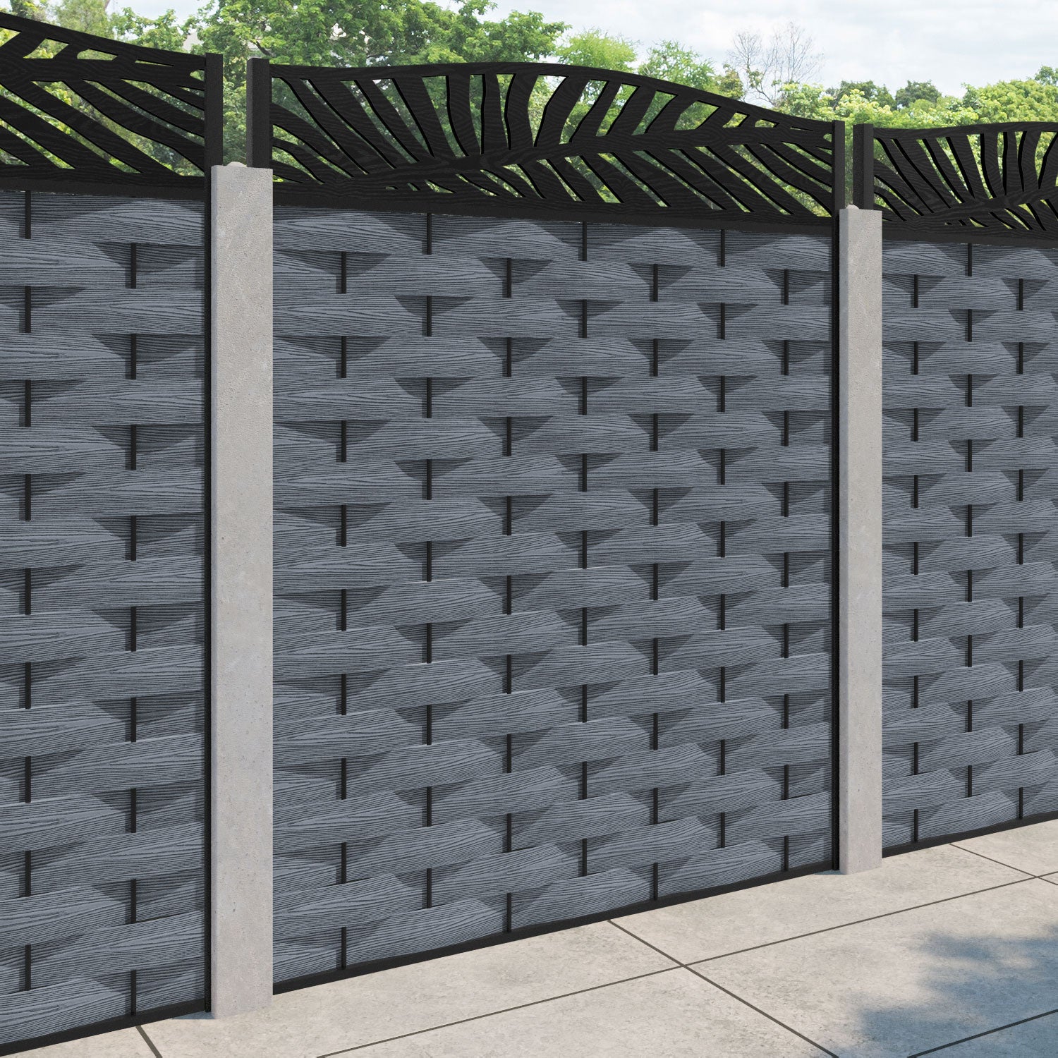 Ripple Palm Curved Top Fence Panel - Anthracite - for existing concrete posts