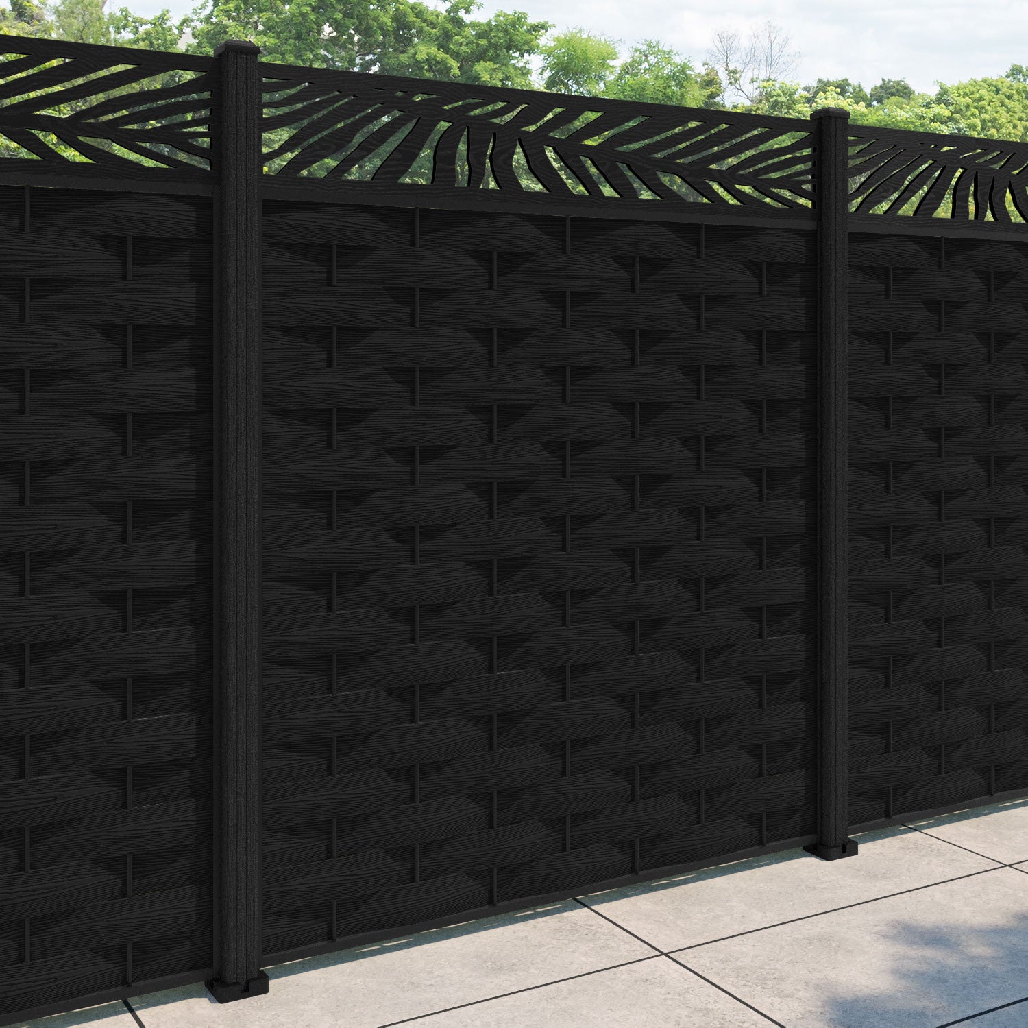 Ripple Palm Fence Panel - Black - with our composite posts