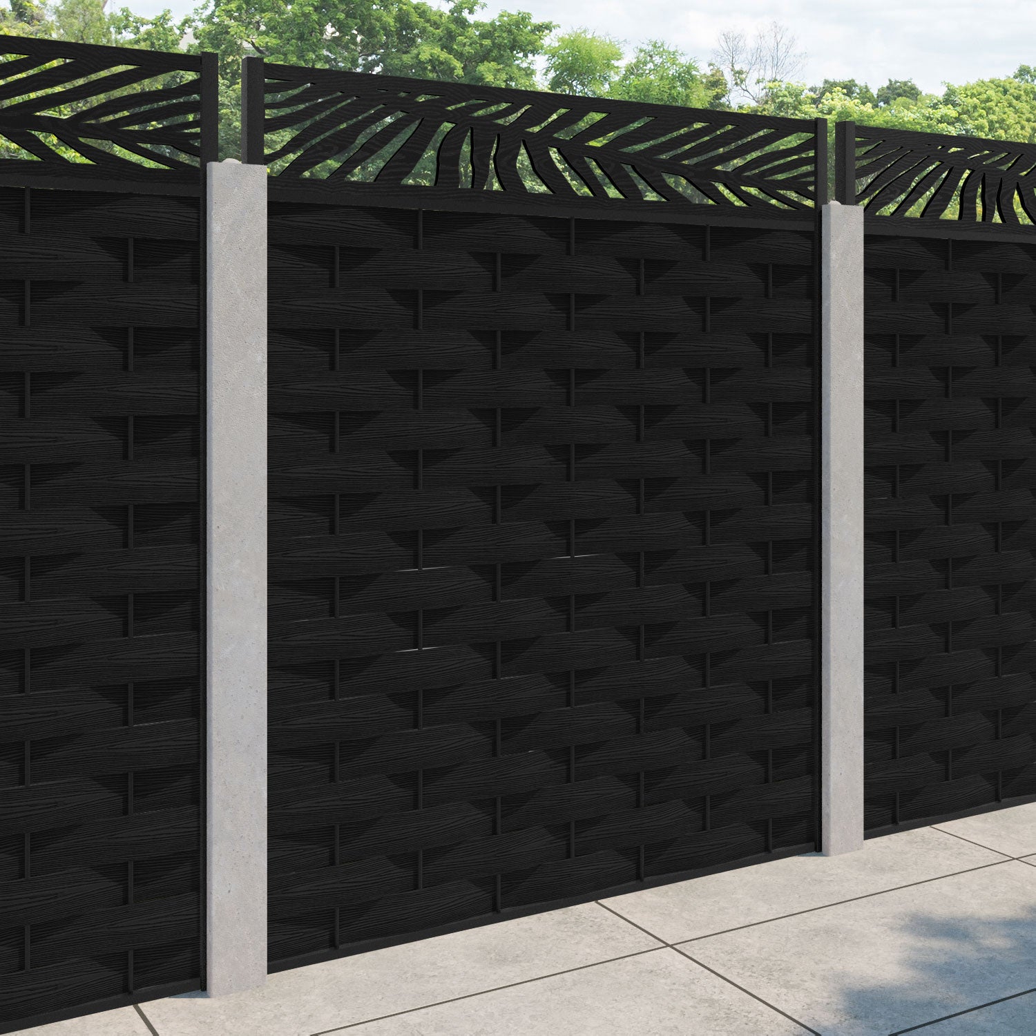 Ripple Palm Fence Panel - Black - for existing concrete posts