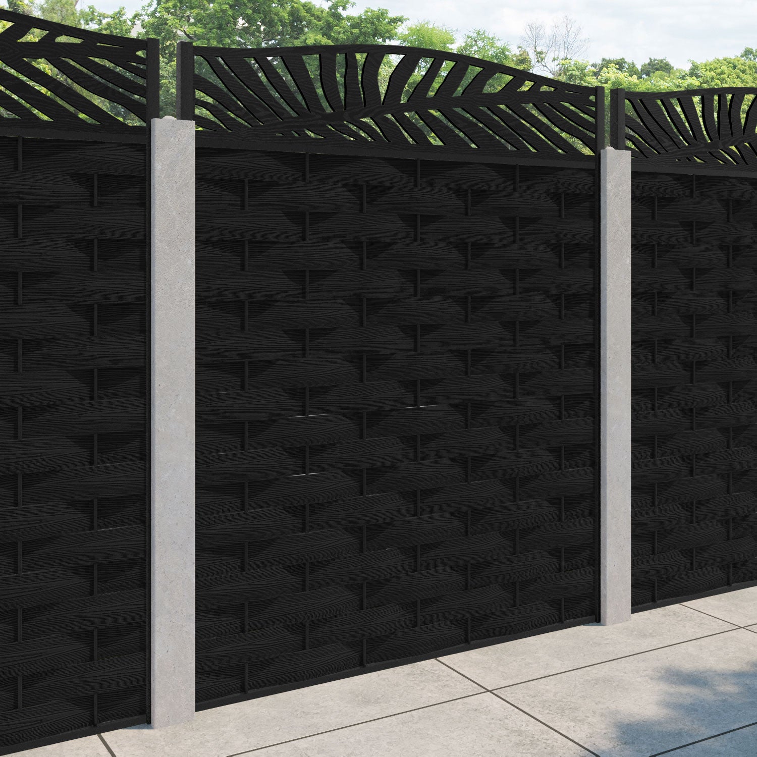 Ripple Palm Curved Top Fence Panel - Black - for existing concrete posts