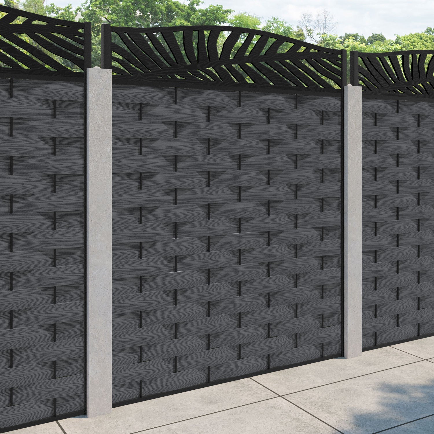 Ripple Palm Curved Top Fence Panel - Dark Grey - for existing concrete posts