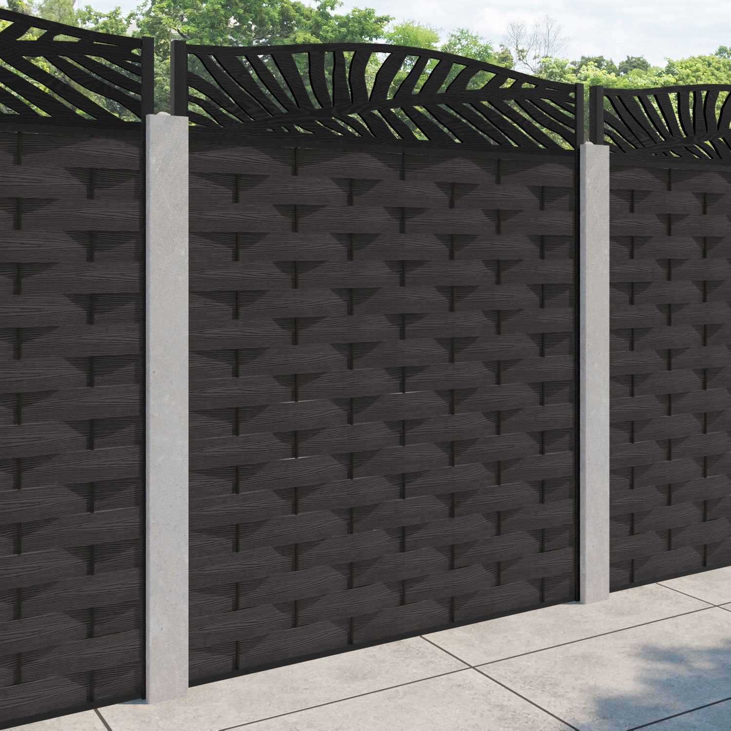 Ripple Palm Curved Top Fence Panel - Dark Oak - for existing concrete posts