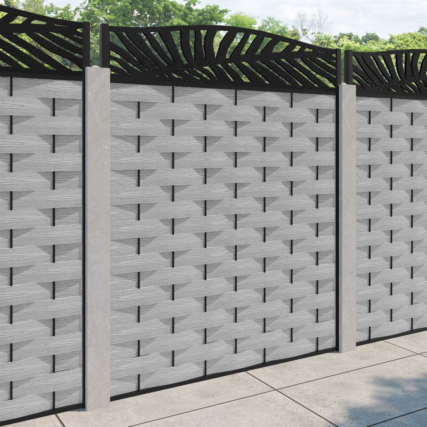 Ripple Palm Curved Top Fence Panel - Light Grey - for existing concrete posts