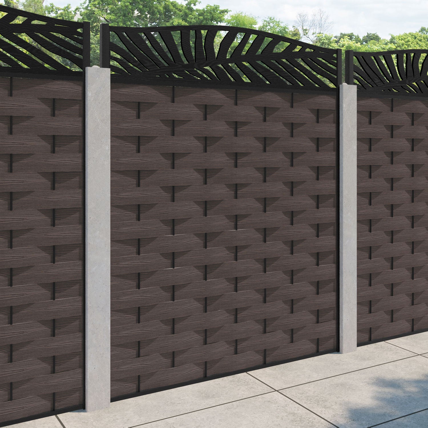 Ripple Palm Curved Top Fence Panel - Mid Brown - for existing concrete posts