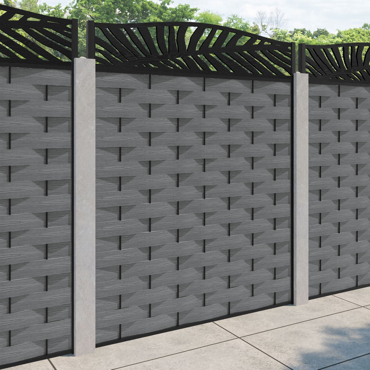 Ripple Palm Curved Top Fence Panel - Mid Grey - for existing concrete posts