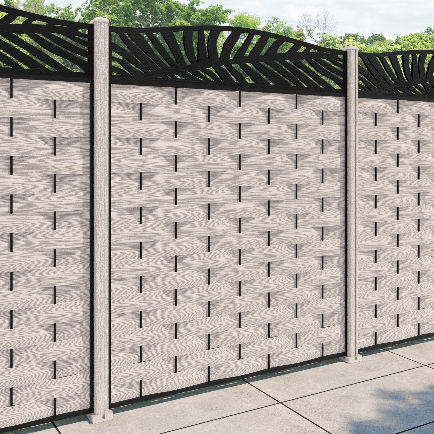 Ripple Palm Curved Top Fence Panel - Mid Stone - with our composite posts