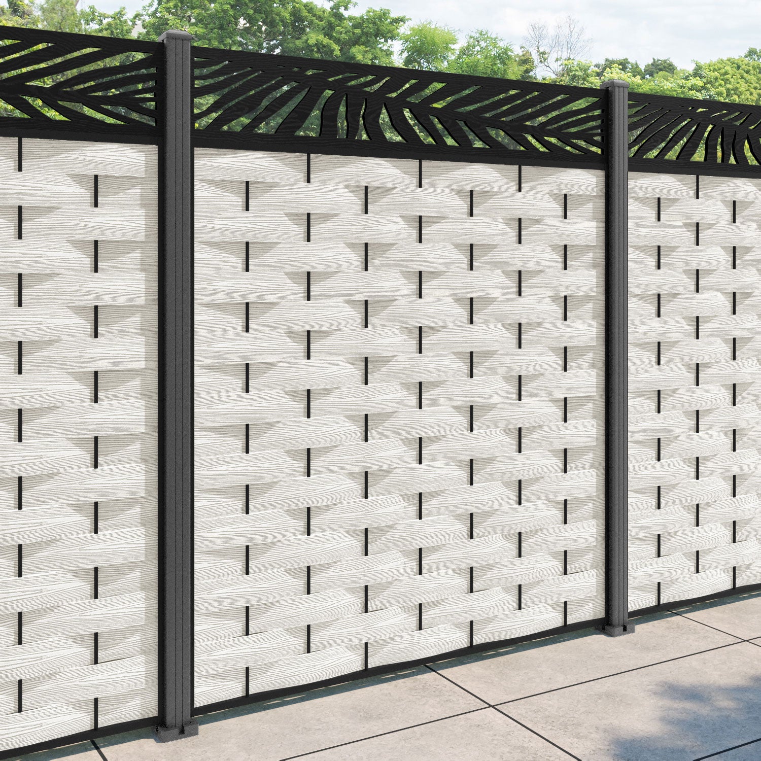 Ripple Palm Fence Panel - Light Stone - with our aluminium posts
