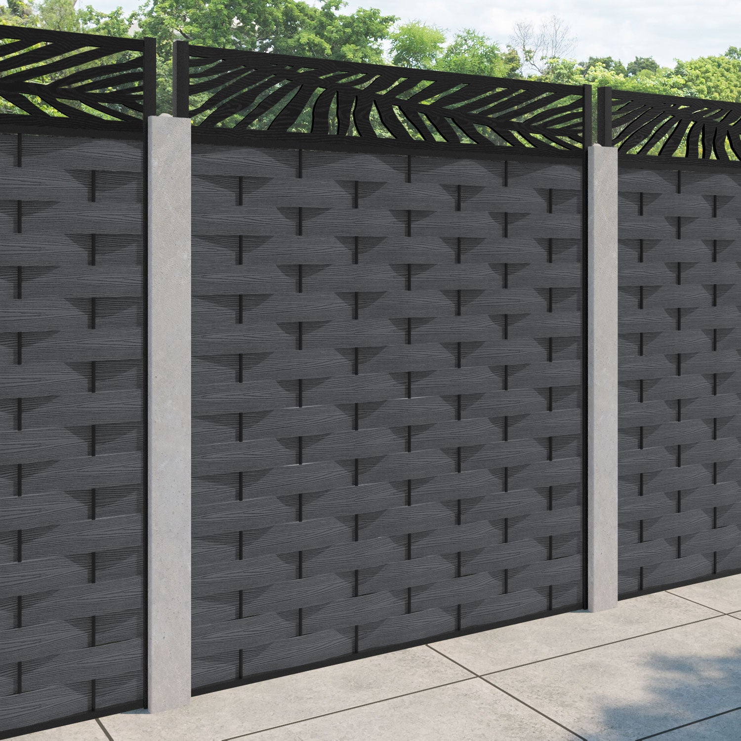 Ripple Palm Fence Panel - Dark Grey - for existing concrete posts