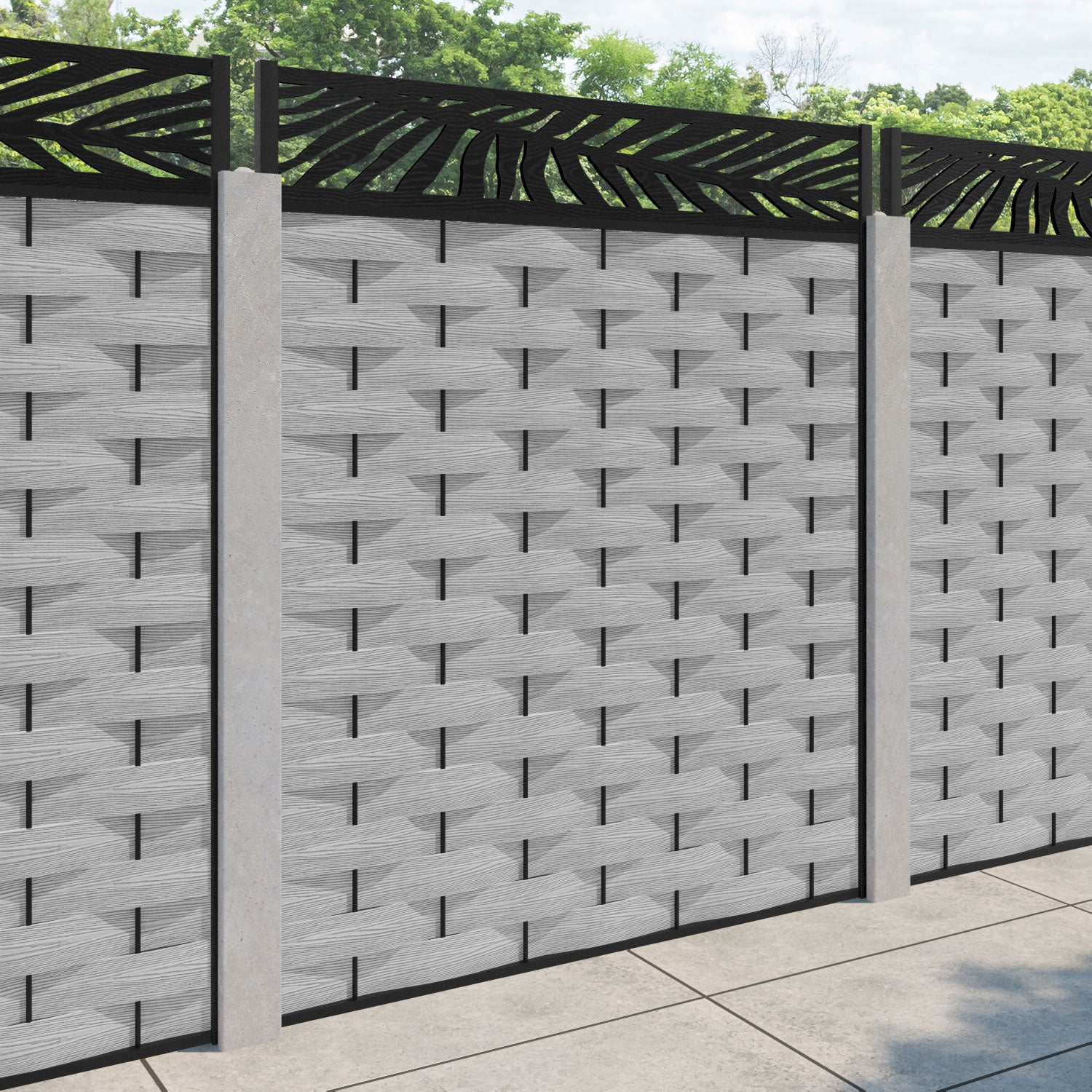 Ripple Palm Fence Panel - Light Grey - for existing concrete posts