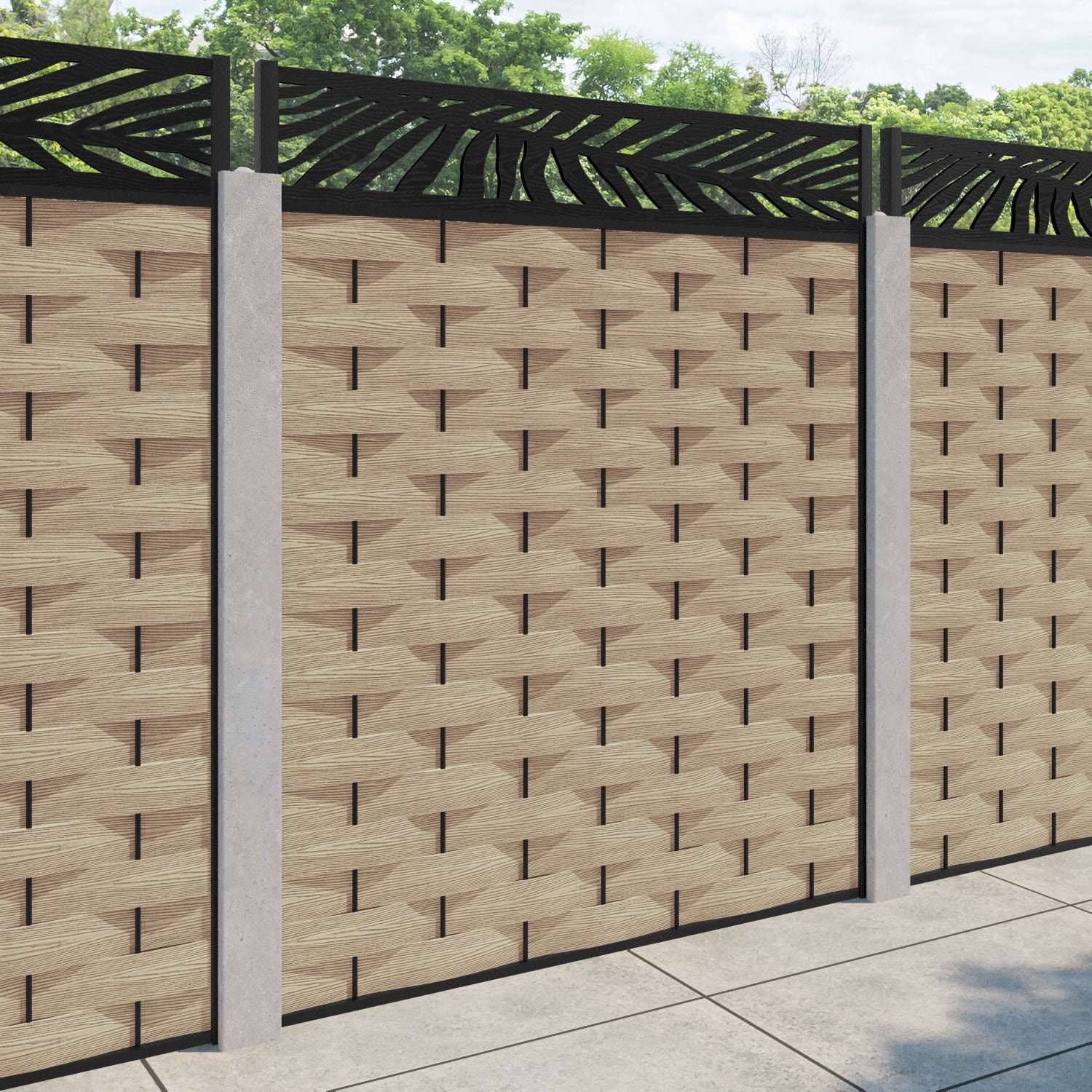 Ripple Palm Fence Panel - Light Oak - for existing concrete posts