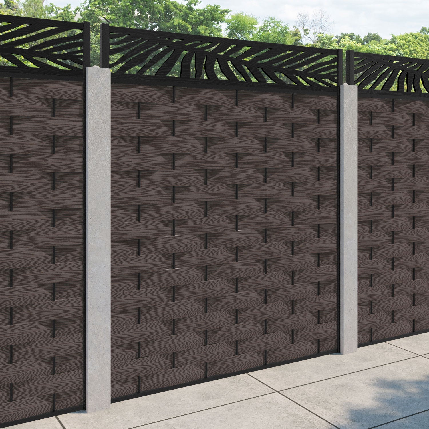 Ripple Palm Fence Panel - Mid Brown - for existing concrete posts