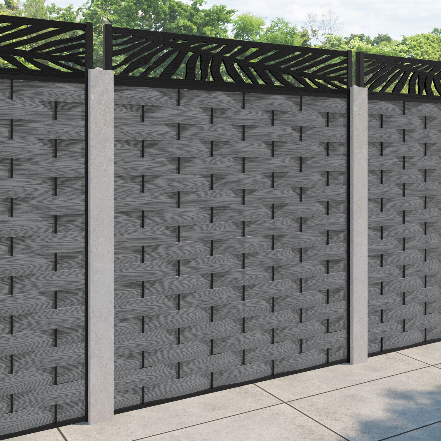 Ripple Palm Fence Panel - Mid Grey - for existing concrete posts