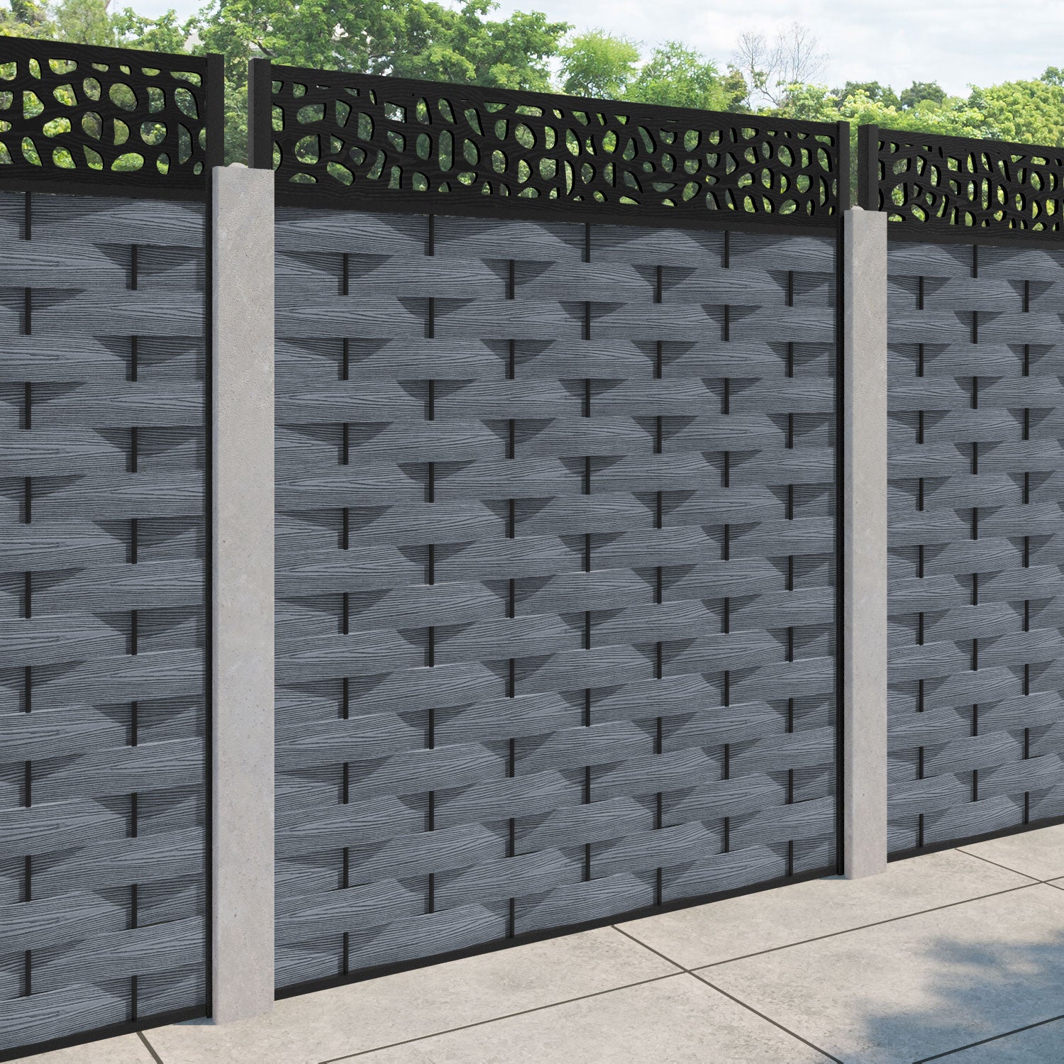 Ripple Pebble Fence Panel - Anthracite - for existing concrete posts