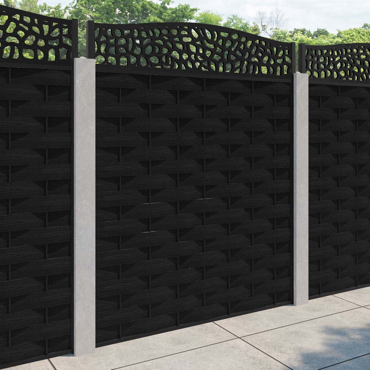 Ripple Pebble Curved Top Fence Panel - Black - for existing concrete posts