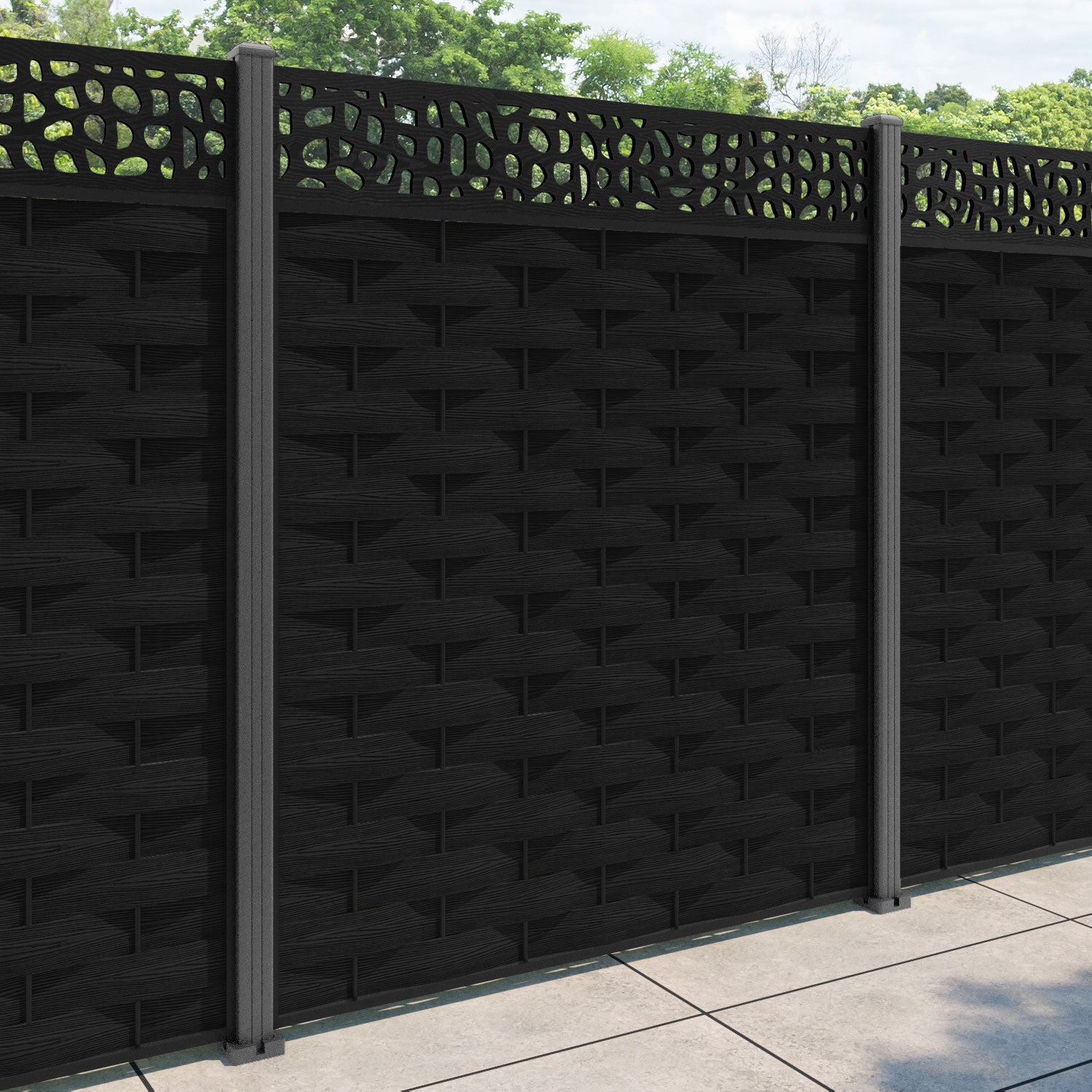 Ripple Pebble Fence Panel - Black - with our aluminium posts
