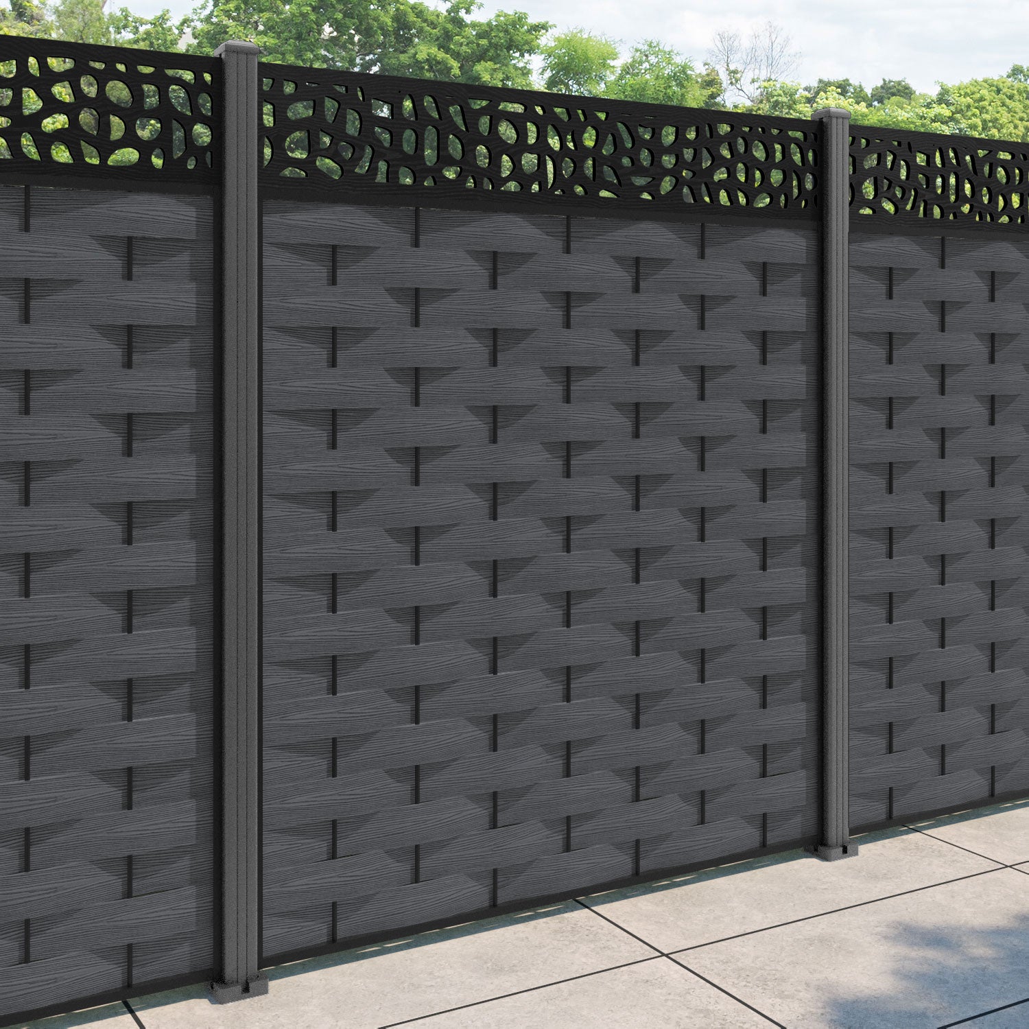 Ripple Pebble Fence Panel - Dark Grey - with our aluminium posts