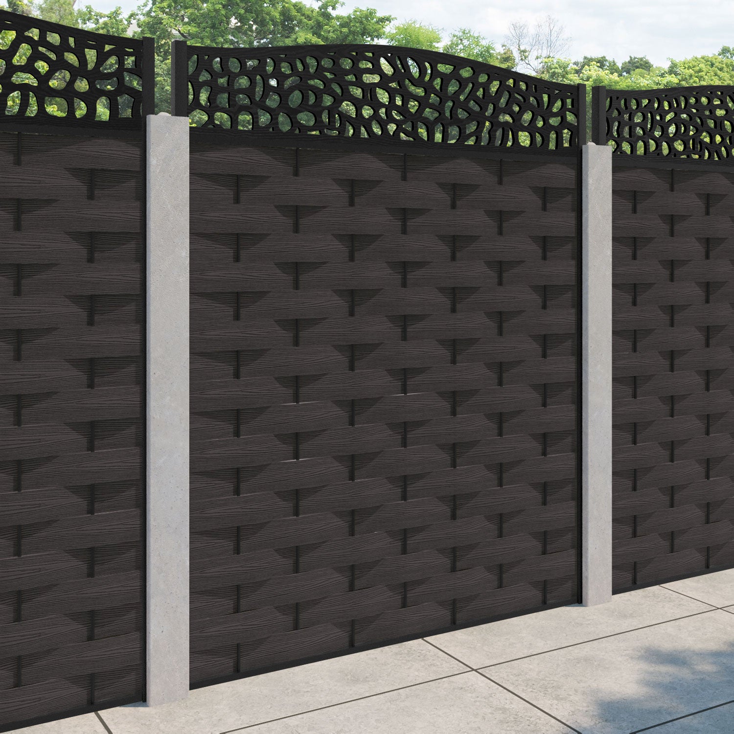 Ripple Pebble Curved Top Fence Panel - Dark Oak - for existing concrete posts