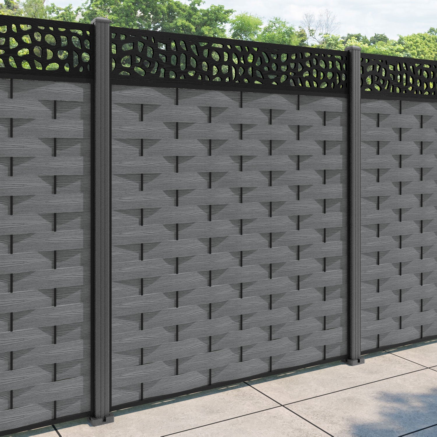 Ripple Pebble Fence Panel - Mid Grey - with our aluminium posts