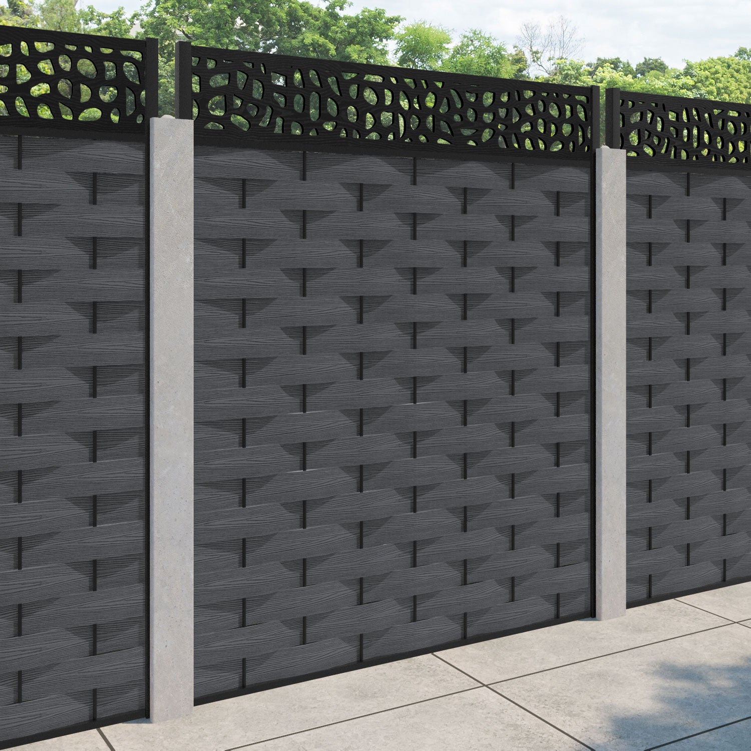 Ripple Pebble Fence Panel - Dark Grey - for existing concrete posts