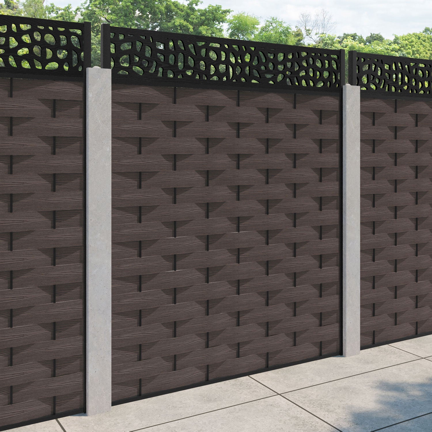 Ripple Pebble Fence Panel - Mid Brown - for existing concrete posts