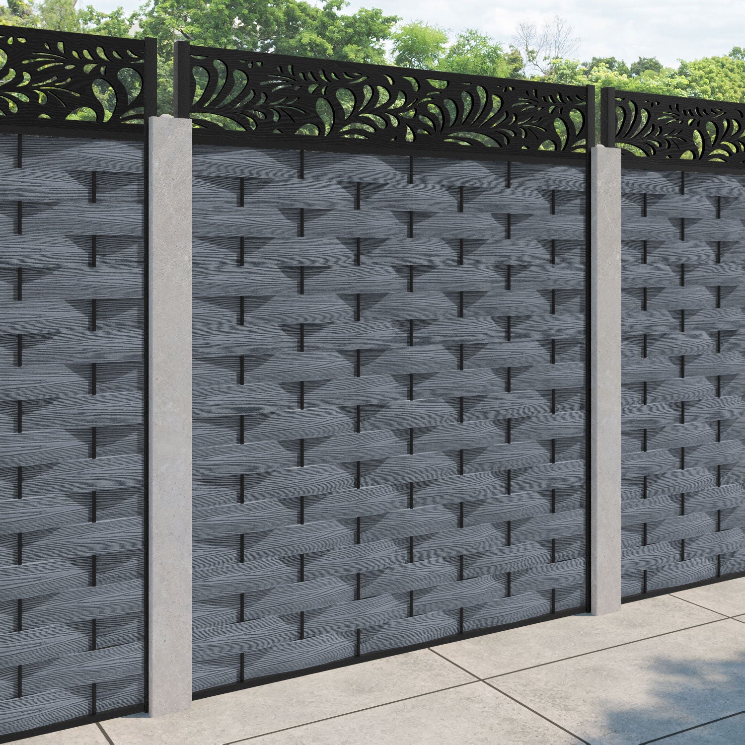 Ripple Petal Fence Panel - Anthracite - for existing concrete posts