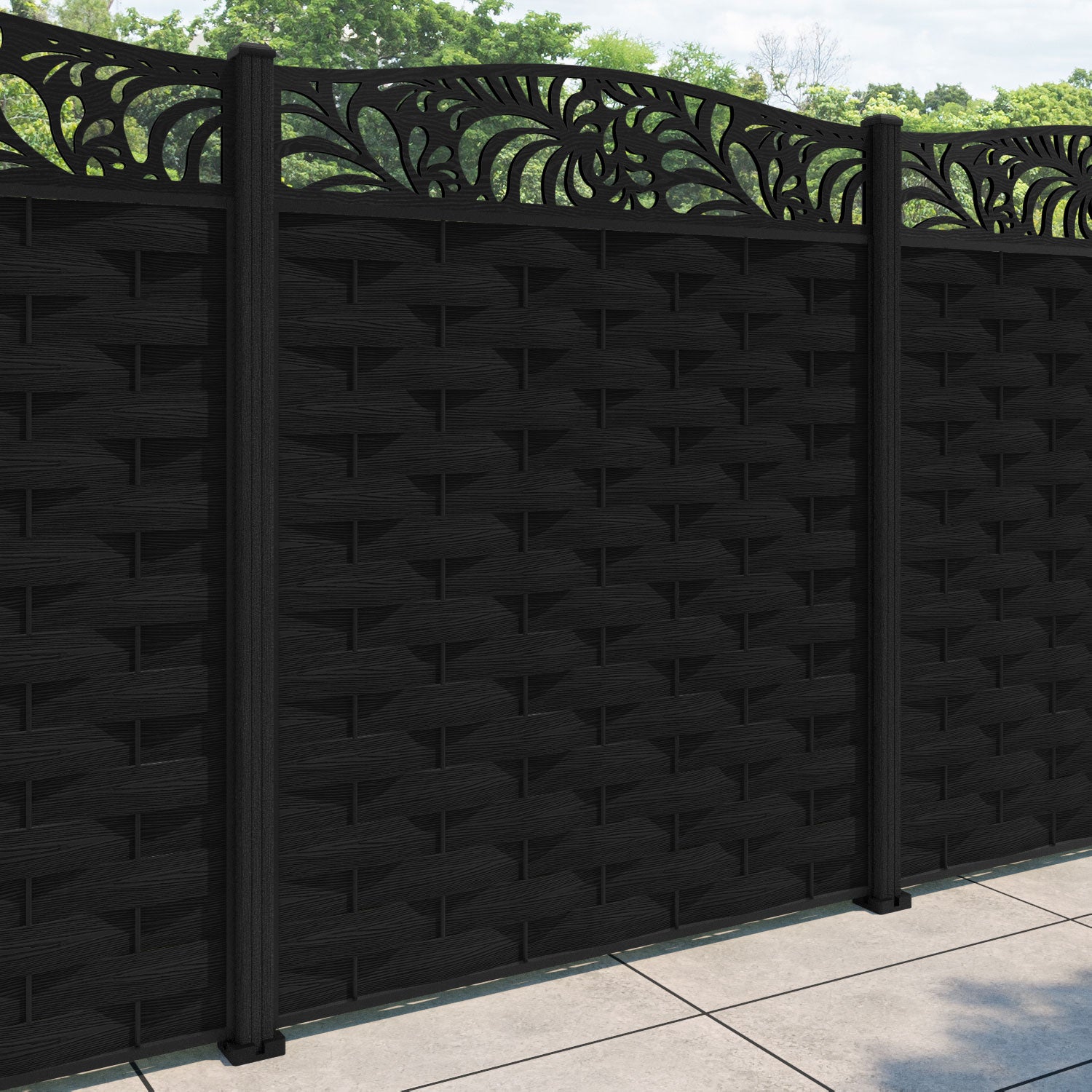 Ripple Petal Curved Top Fence Panel - Black - with our composite posts