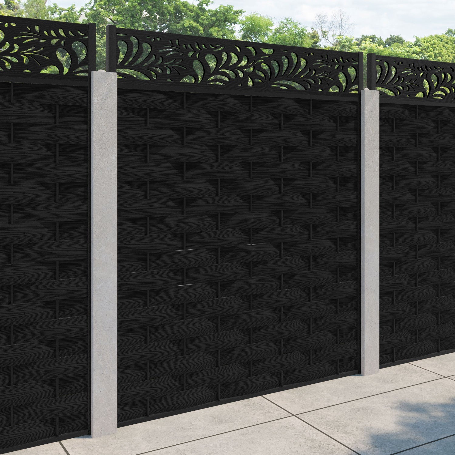 Ripple Petal Fence Panel - Black - for existing concrete posts