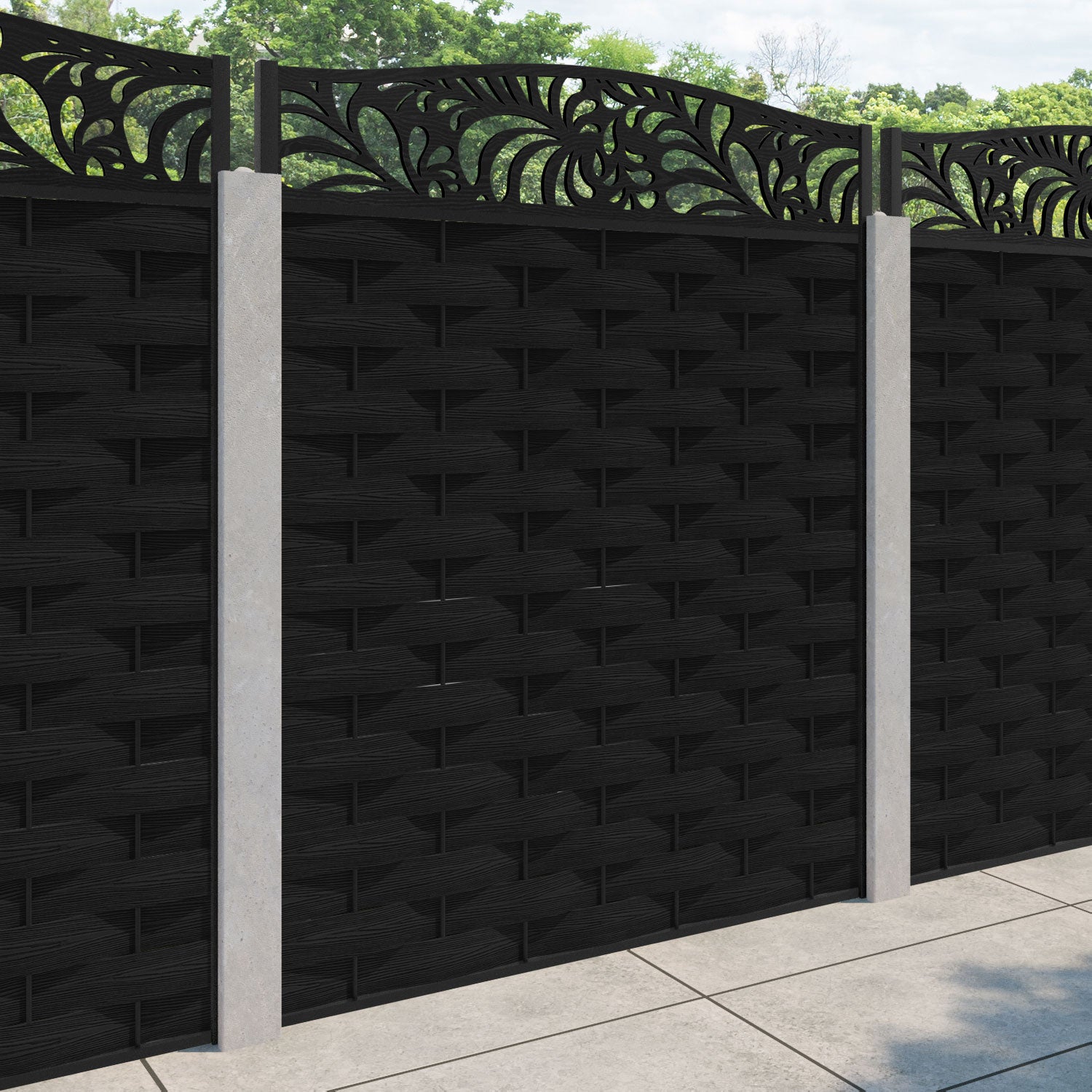 Ripple Petal Curved Top Fence Panel - Black - for existing concrete posts