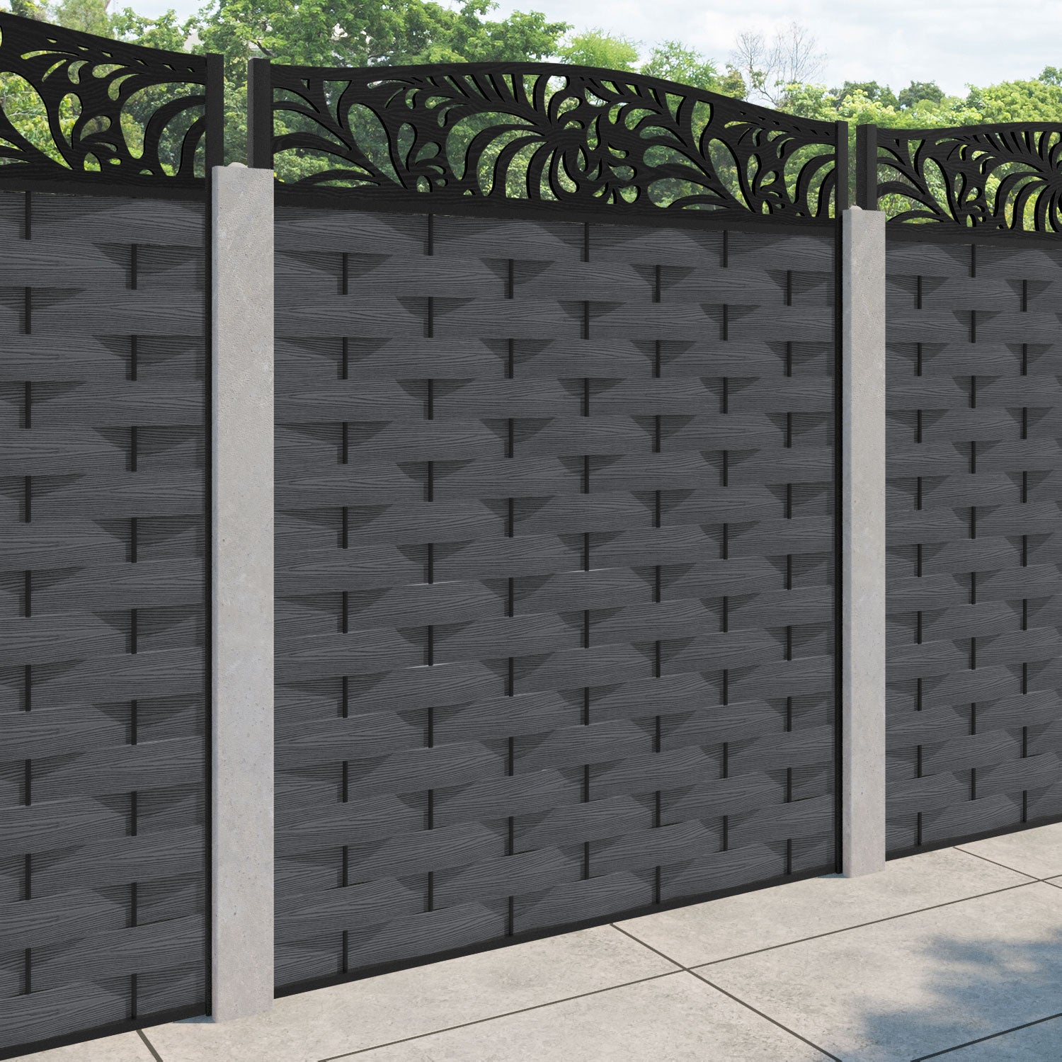 Ripple Petal Curved Top Fence Panel - Dark Grey - for existing concrete posts