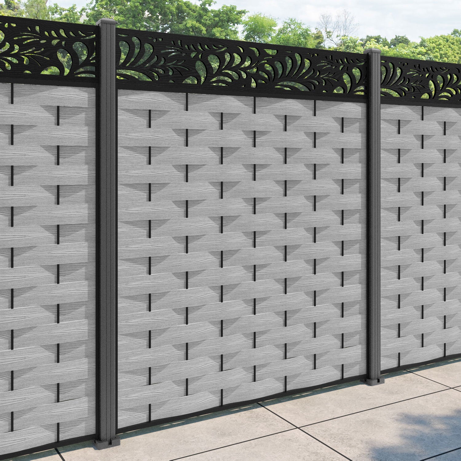 Ripple Petal Fence Panel - Light Grey - with our aluminium posts
