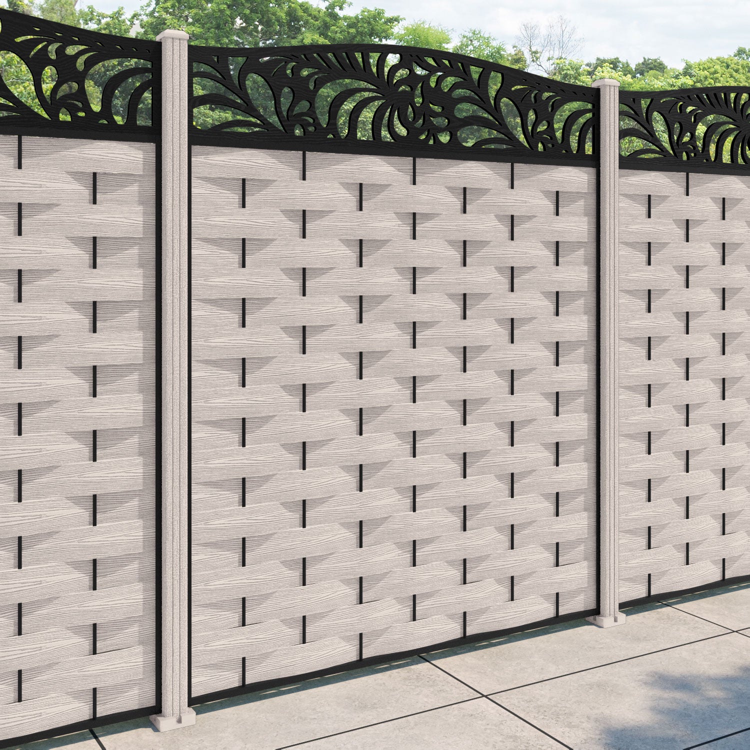 Ripple Petal Curved Top Fence Panel - Mid Stone - with our composite posts
