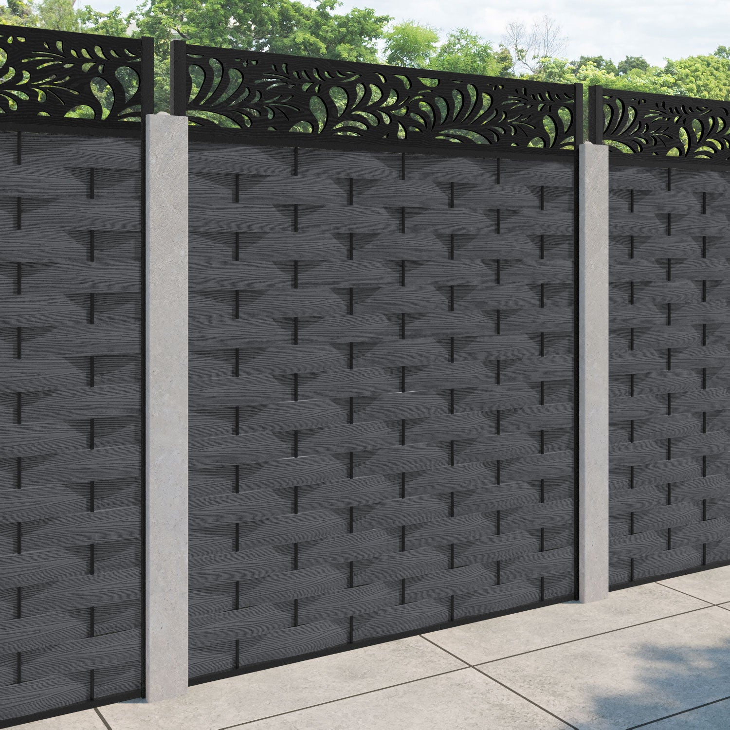 Ripple Petal Fence Panel - Dark Grey - for existing concrete posts