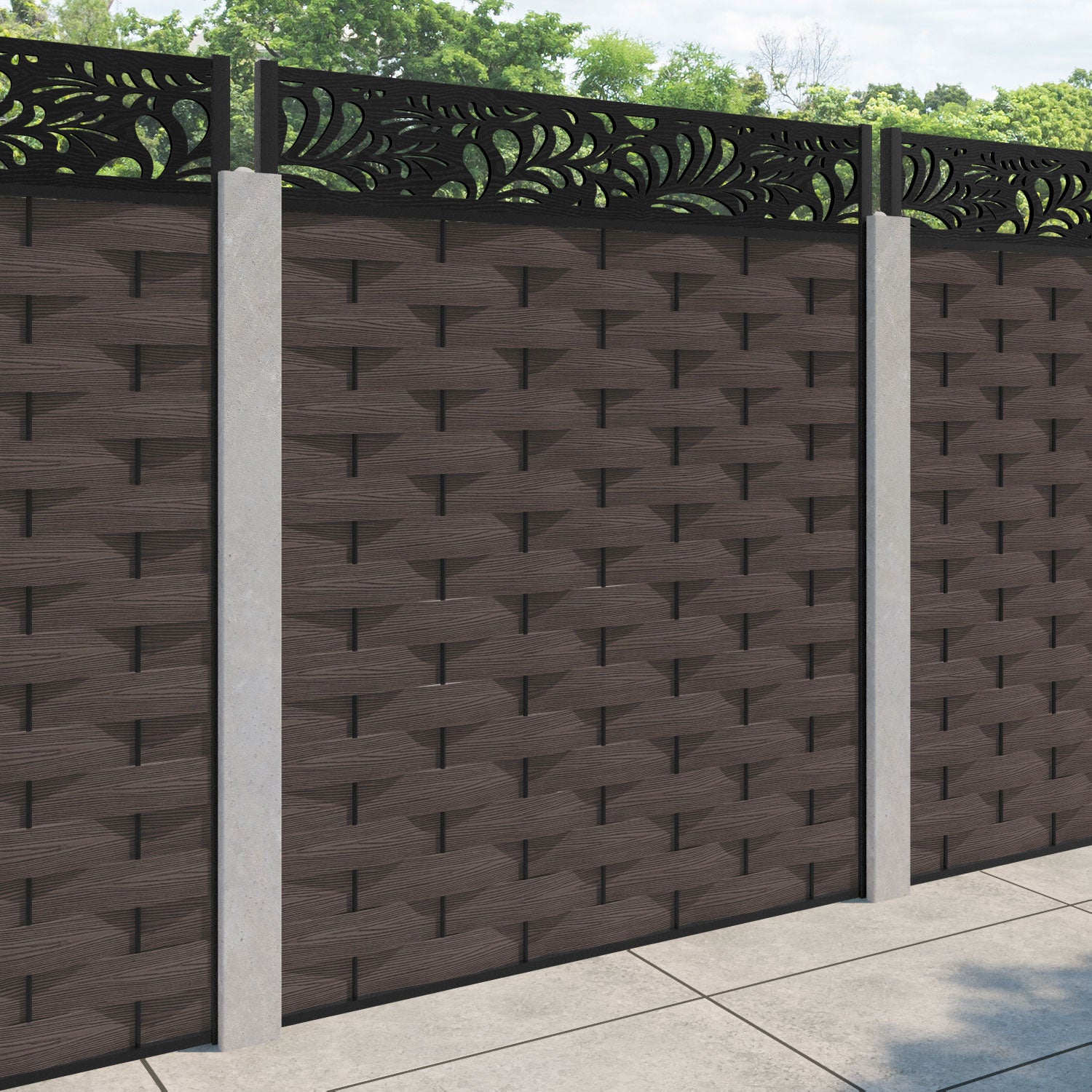Ripple Petal Fence Panel - Mid Brown - for existing concrete posts