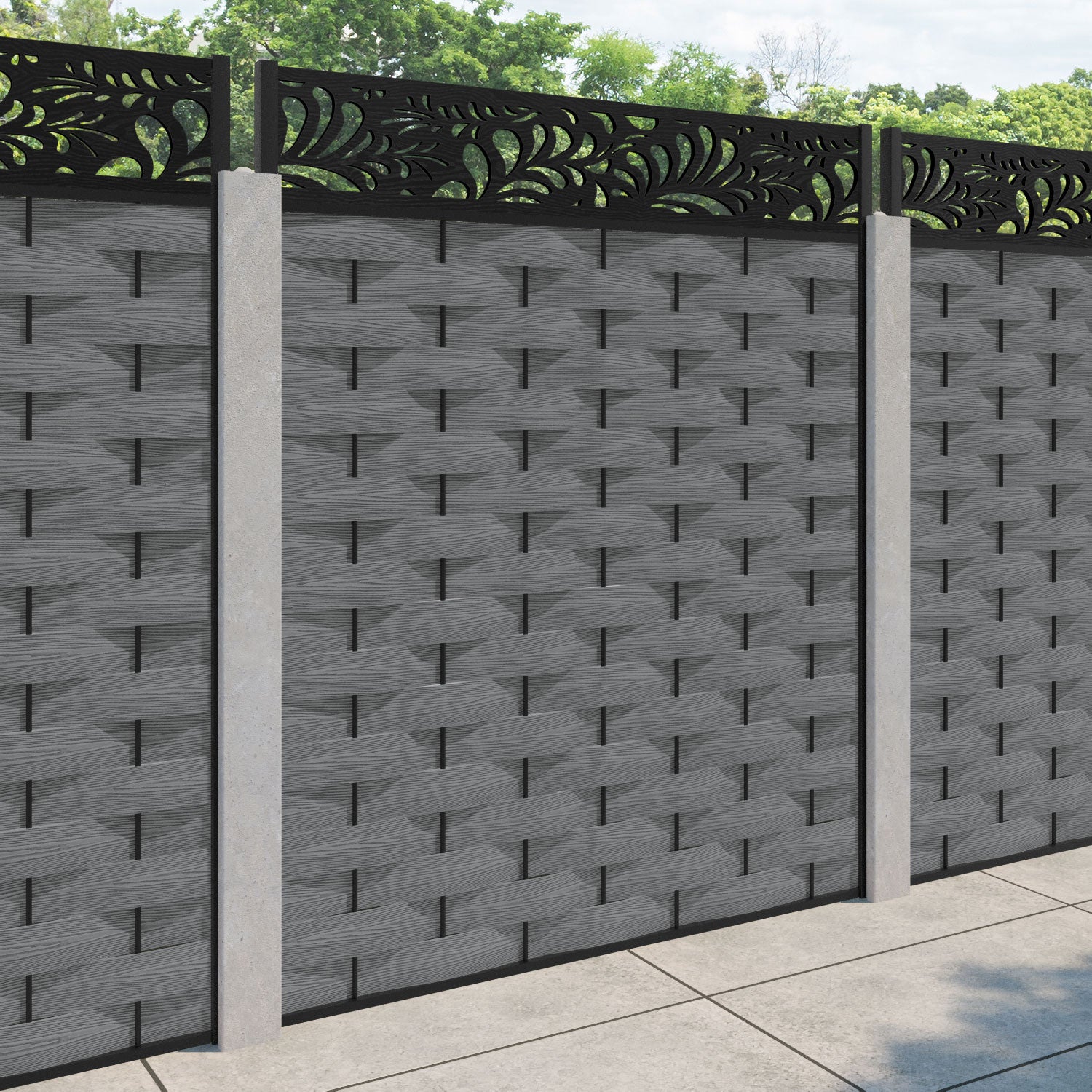 Ripple Petal Fence Panel - Mid Grey - for existing concrete posts