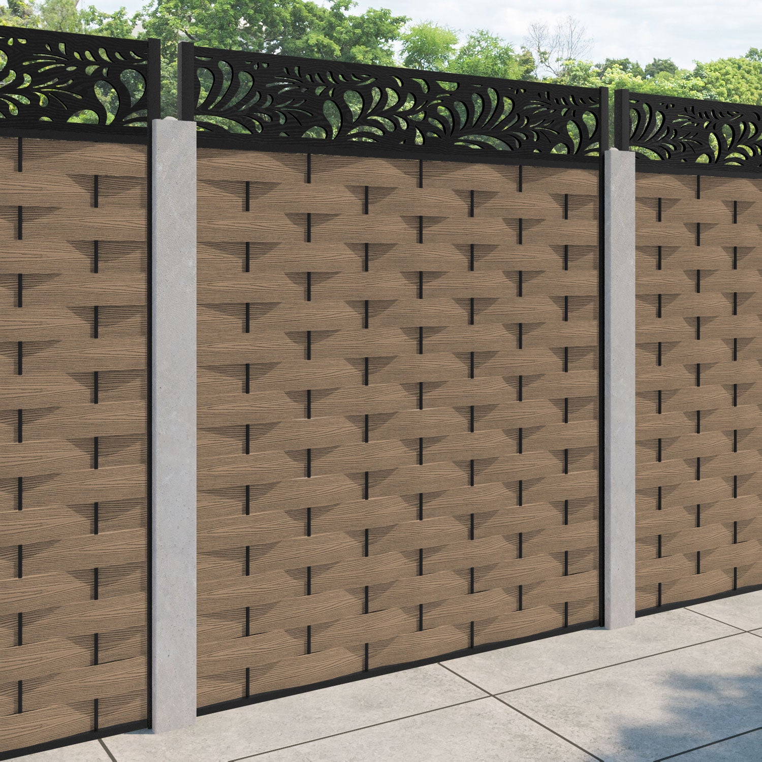Ripple Petal Fence Panel - Teak - for existing concrete posts