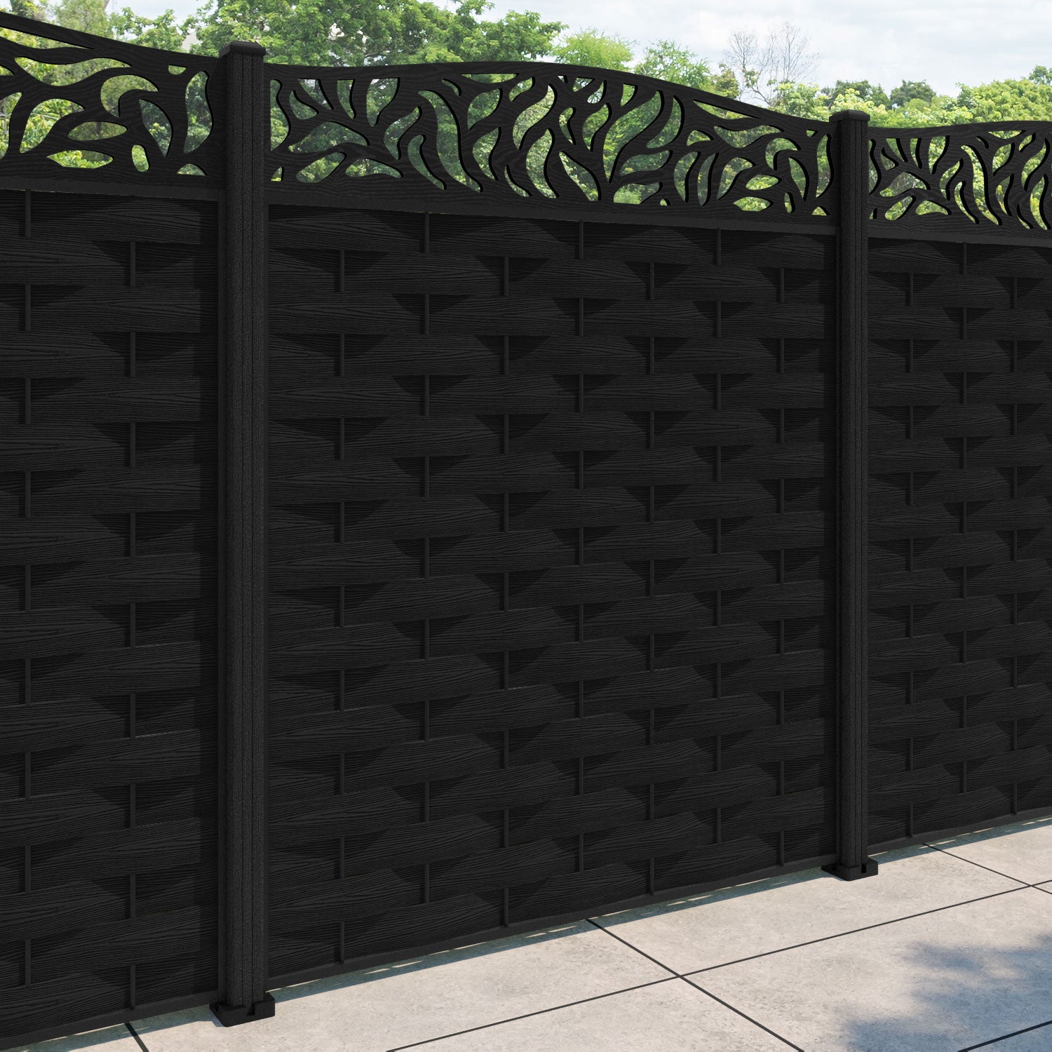 Ripple Plume Curved Top Fence Panel - Black - with our composite posts
