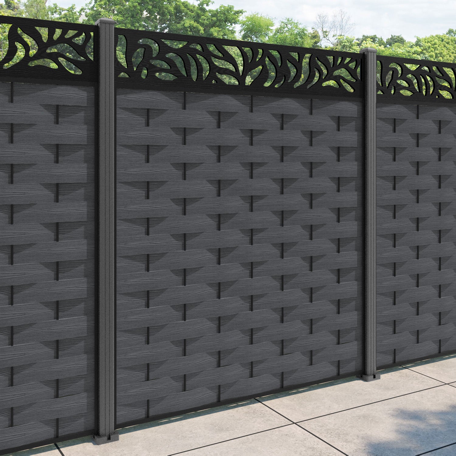 Ripple Plume Fence Panel - Dark Grey - with our aluminium posts