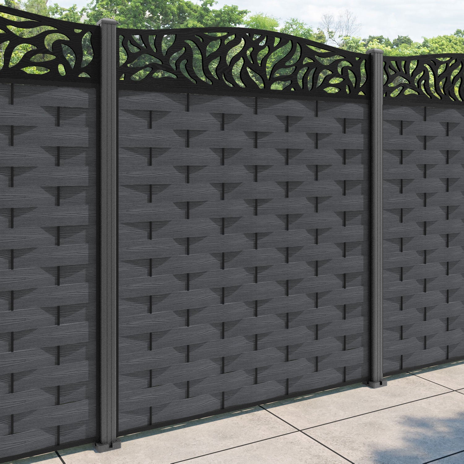 Ripple Plume Curved Top Fence Panel - Dark Grey - with our aluminium posts