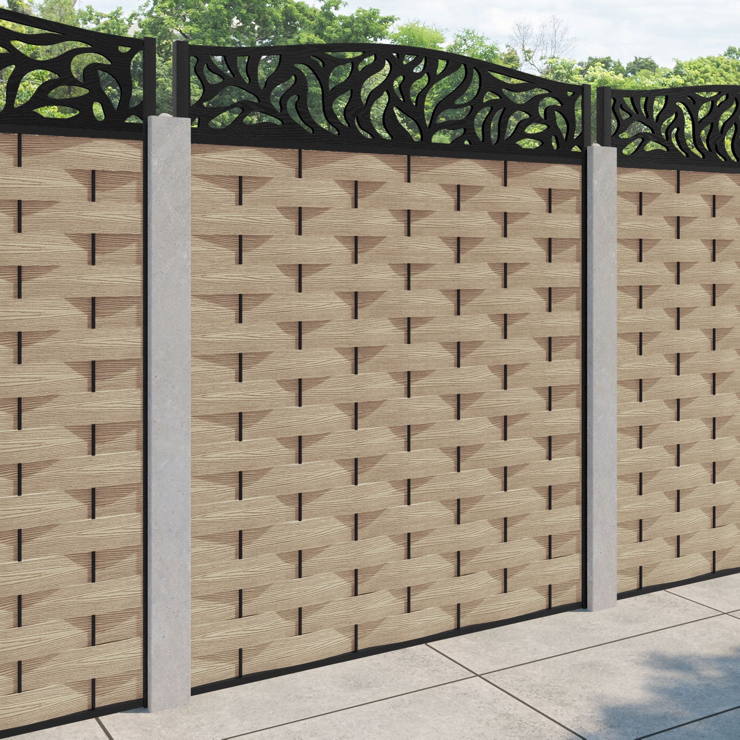 Ripple Plume Curved Top Fence Panel - Light Oak - for existing concrete posts