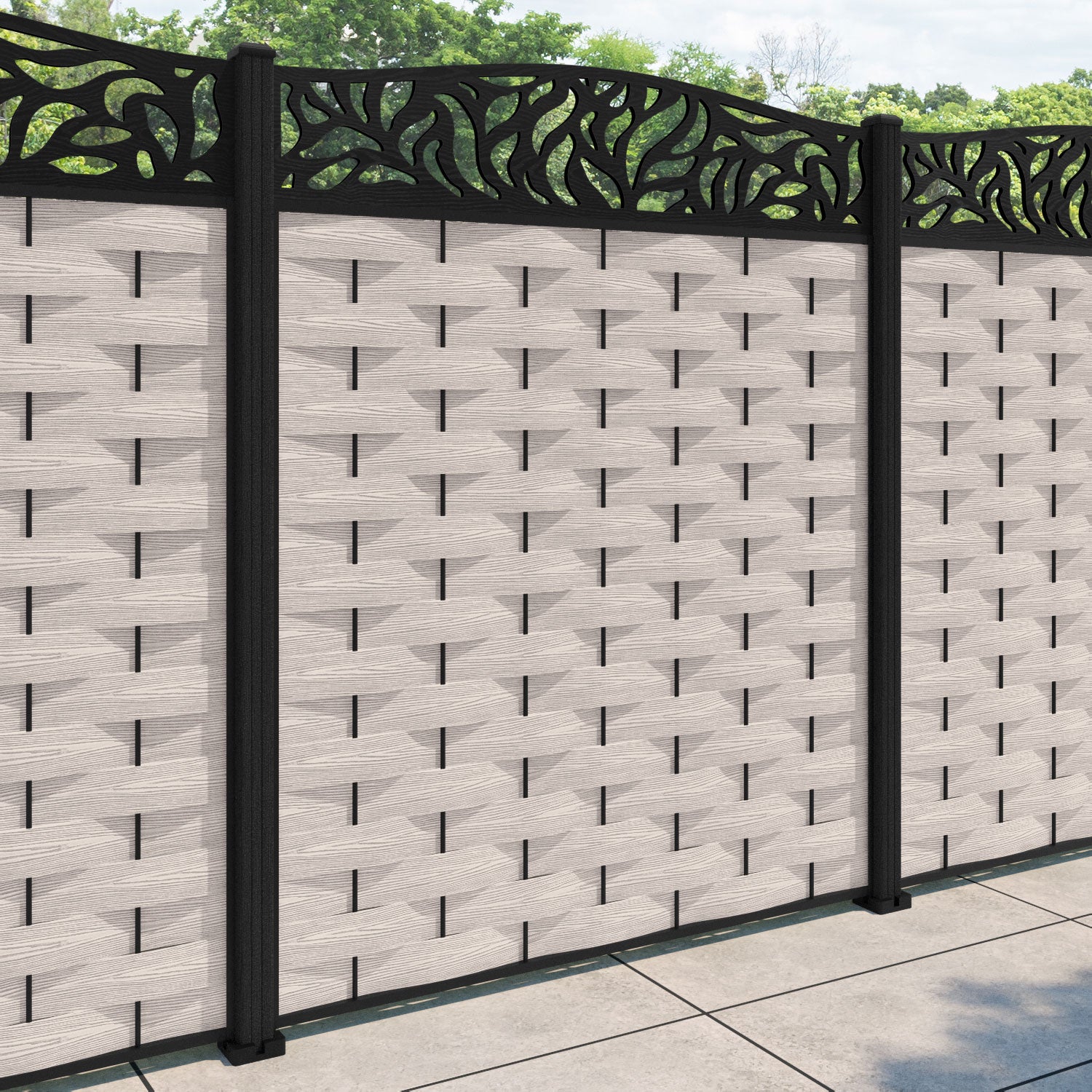 Ripple Plume Curved Top Fence Panel - Mid Stone - with our composite posts