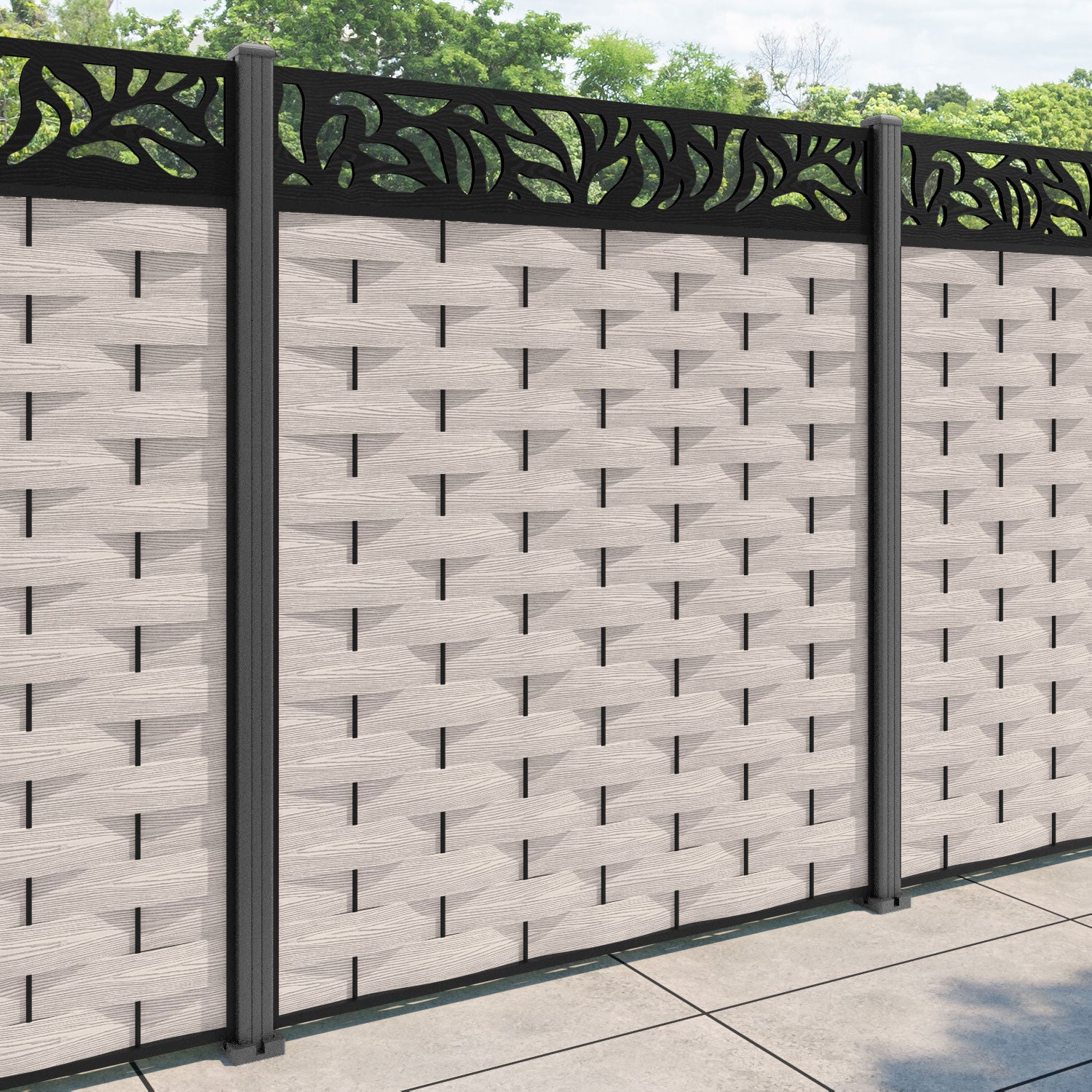 Ripple Plume Fence Panel - Mid Stone - with our aluminium posts