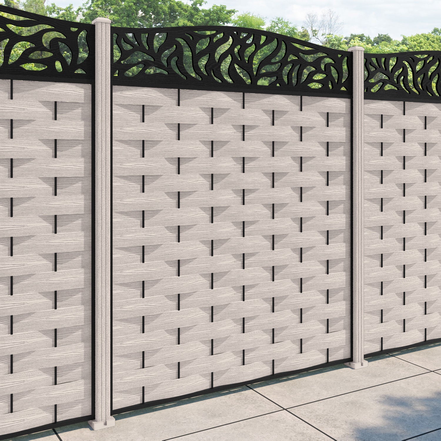 Ripple Plume Curved Top Fence Panel - Mid Stone - with our composite posts