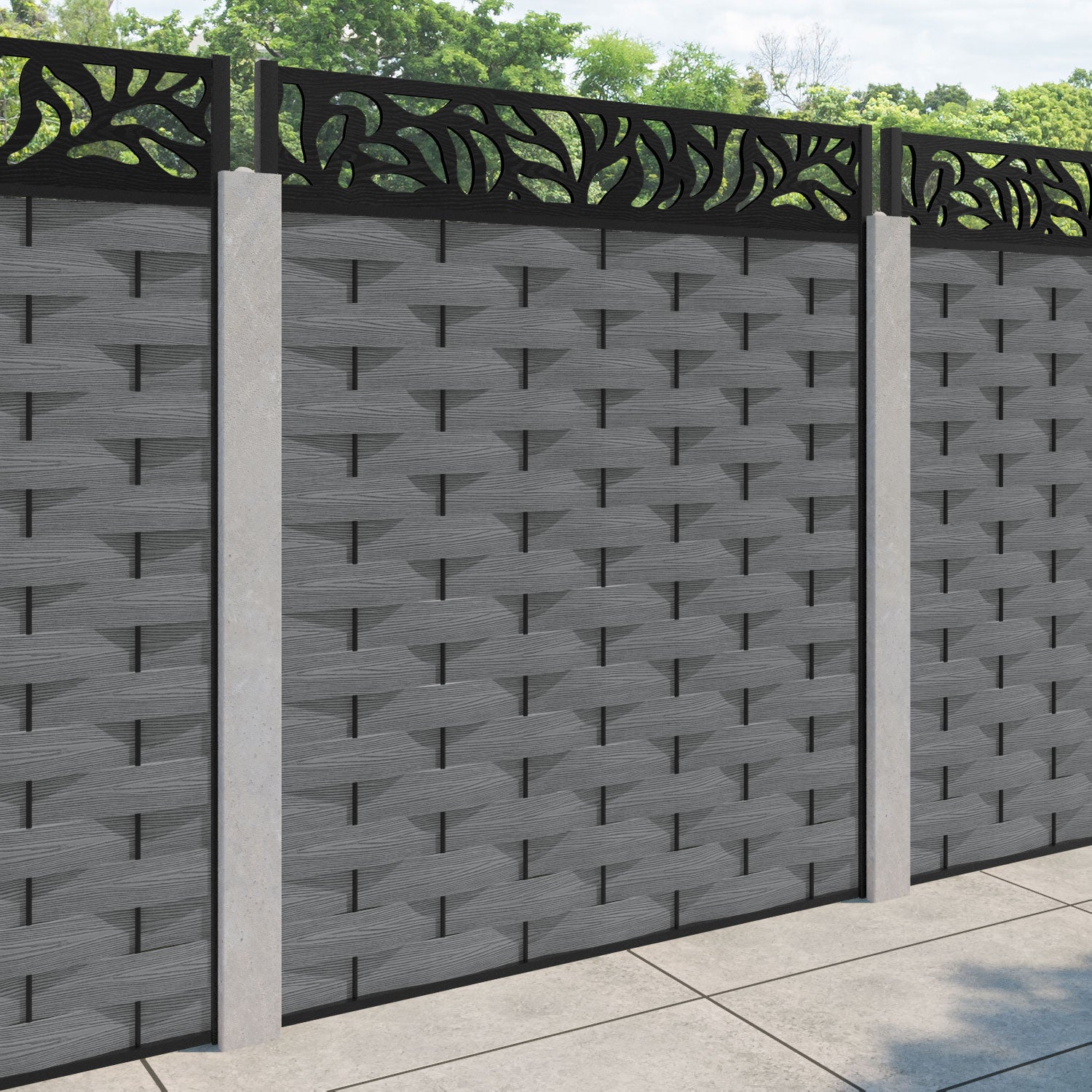 Ripple Plume Fence Panel - Mid Grey - for existing concrete posts