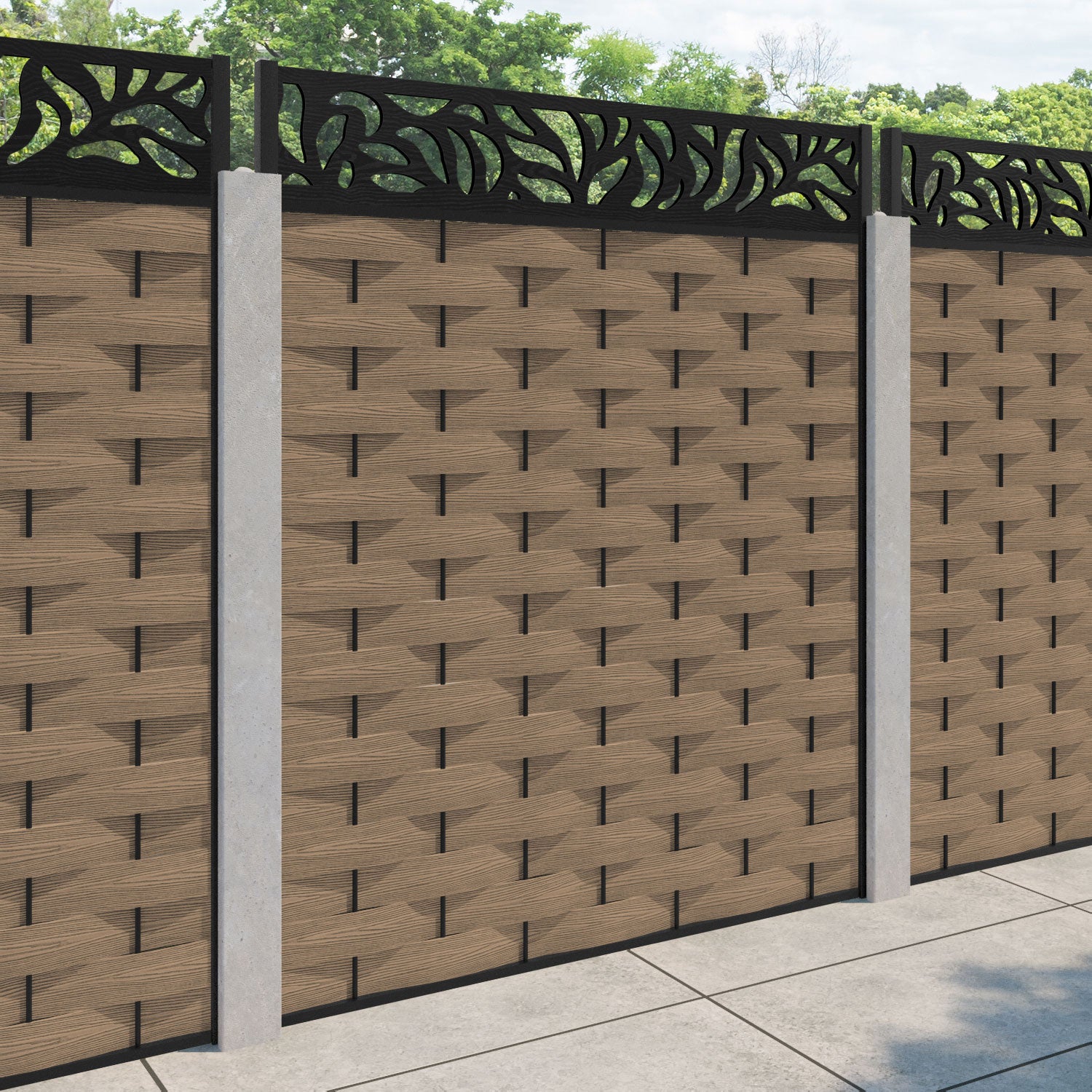 Ripple Plume Fence Panel - Teak - for existing concrete posts