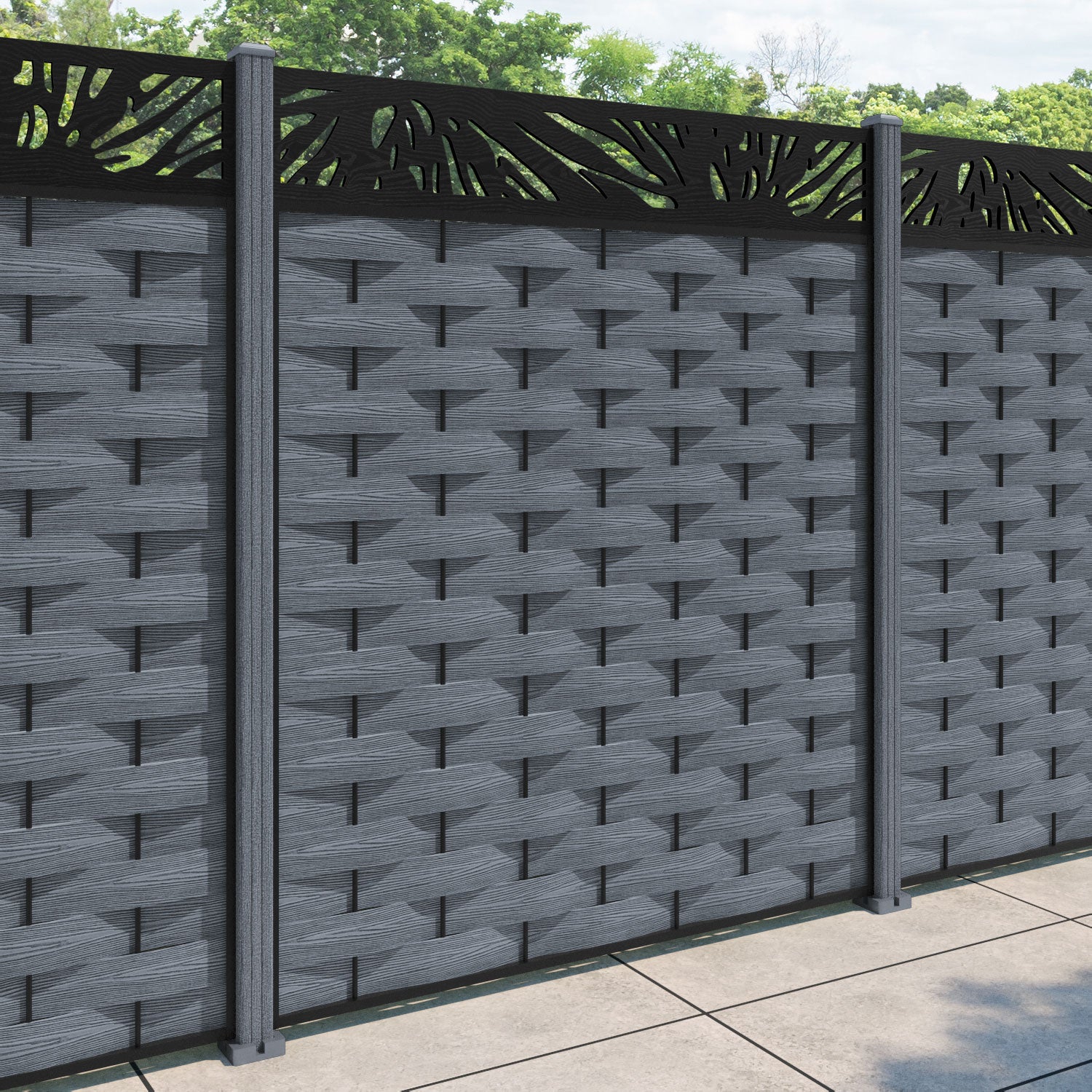 Ripple Poppy Fence Panel - Anthracite - with our composite posts
