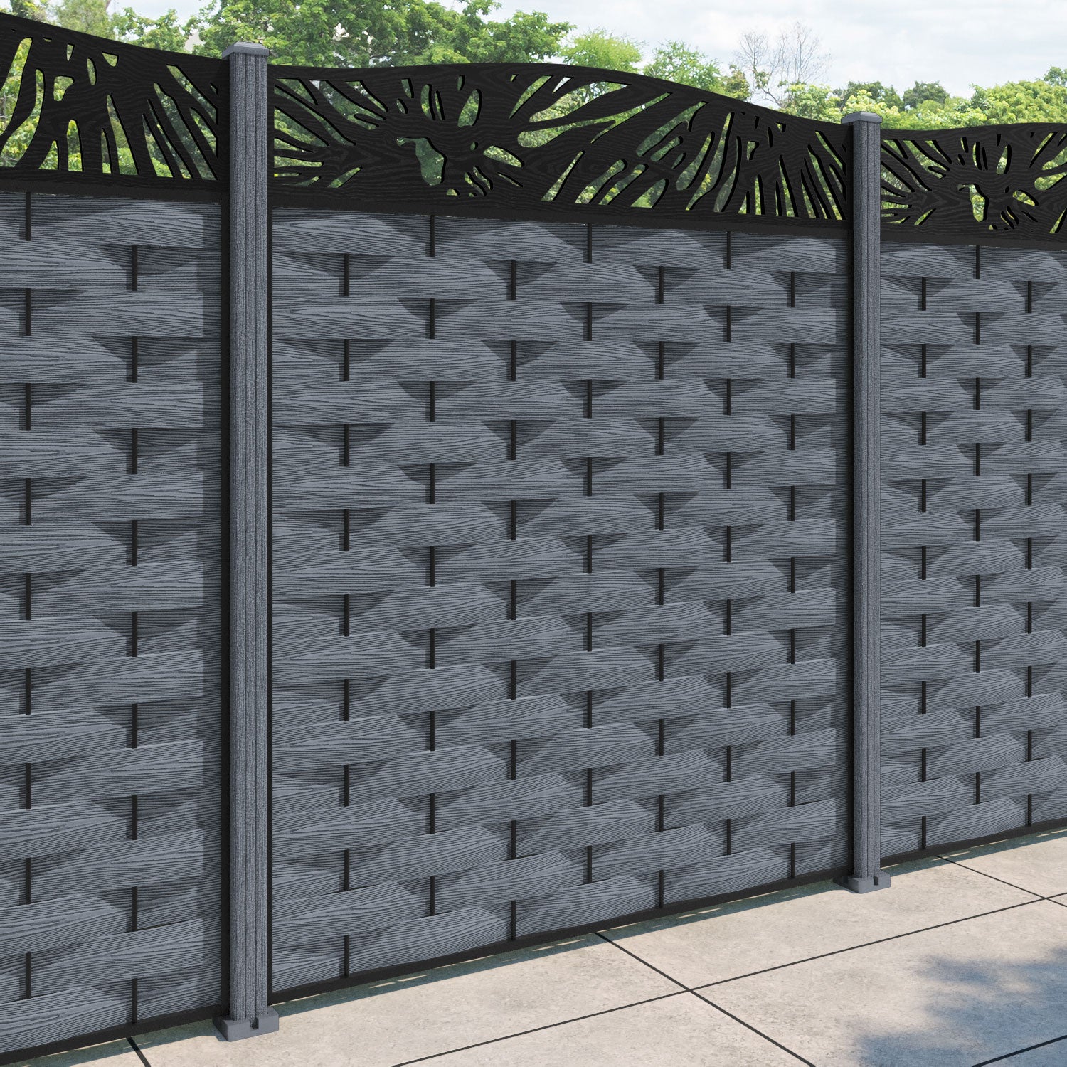 Ripple Poppy Curved Top Fence Panel - Anthracite - with our composite posts