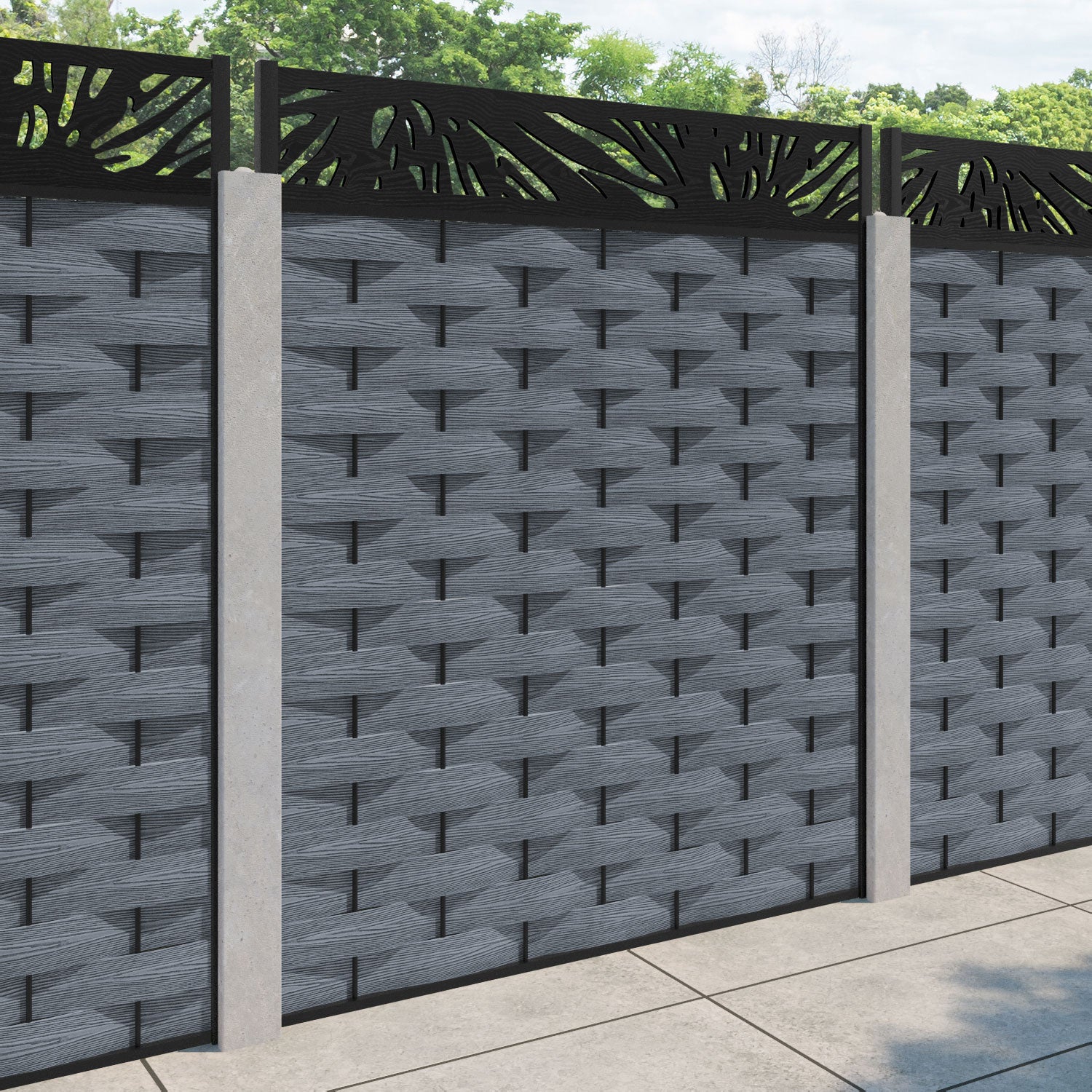 Ripple Poppy Fence Panel - Anthracite - for existing concrete posts
